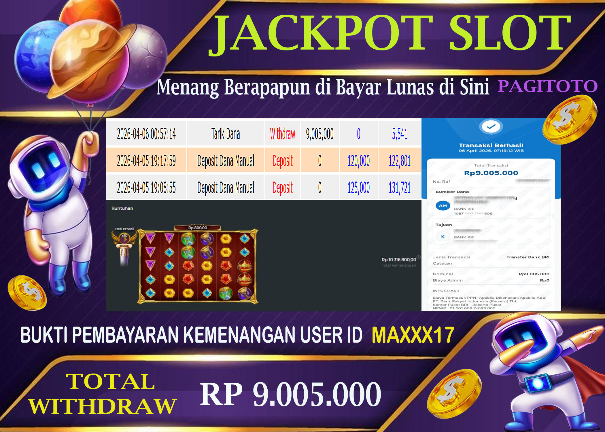 HAPPY JACKPOT MEMBER PAGITOTO SLOT GATES OF OLYMPUS SUPER SCATTER  Rp  9.005.000-, - LUNAS