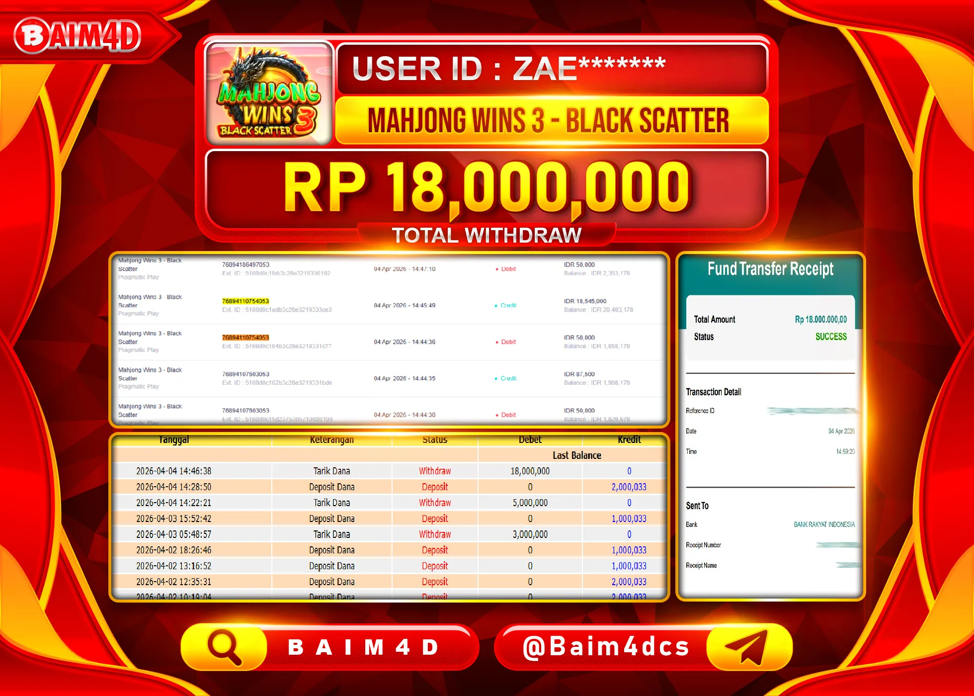 BAIM4D JACKPOT SLOT MAHJONG WAYS 3 - BLACK SCATTER Rp.18,000,000 - LUNAS