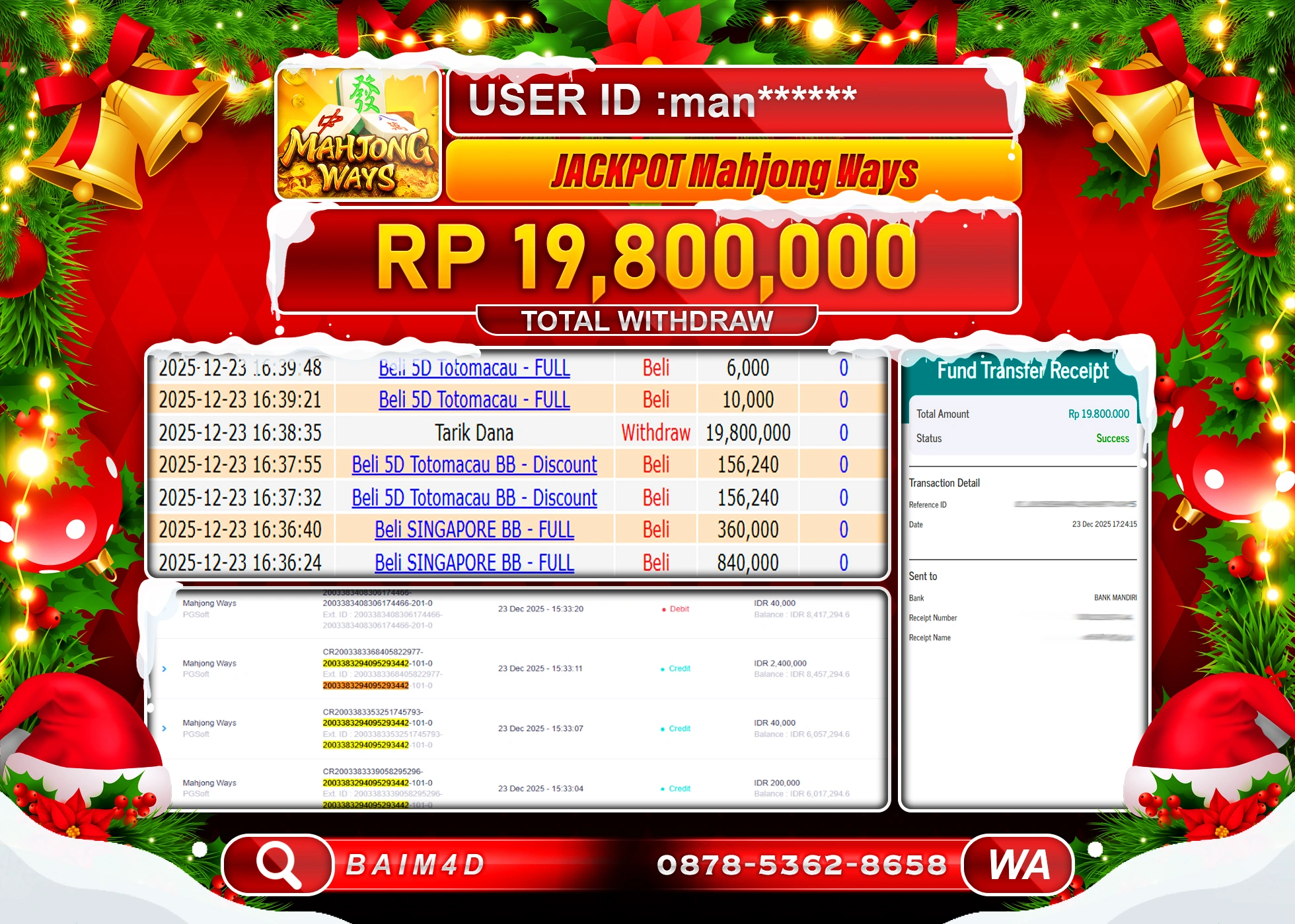 BAIM4D JACKPOT  SLOT MAHJONG WAYS Rp.19,800,000 - LUNAS