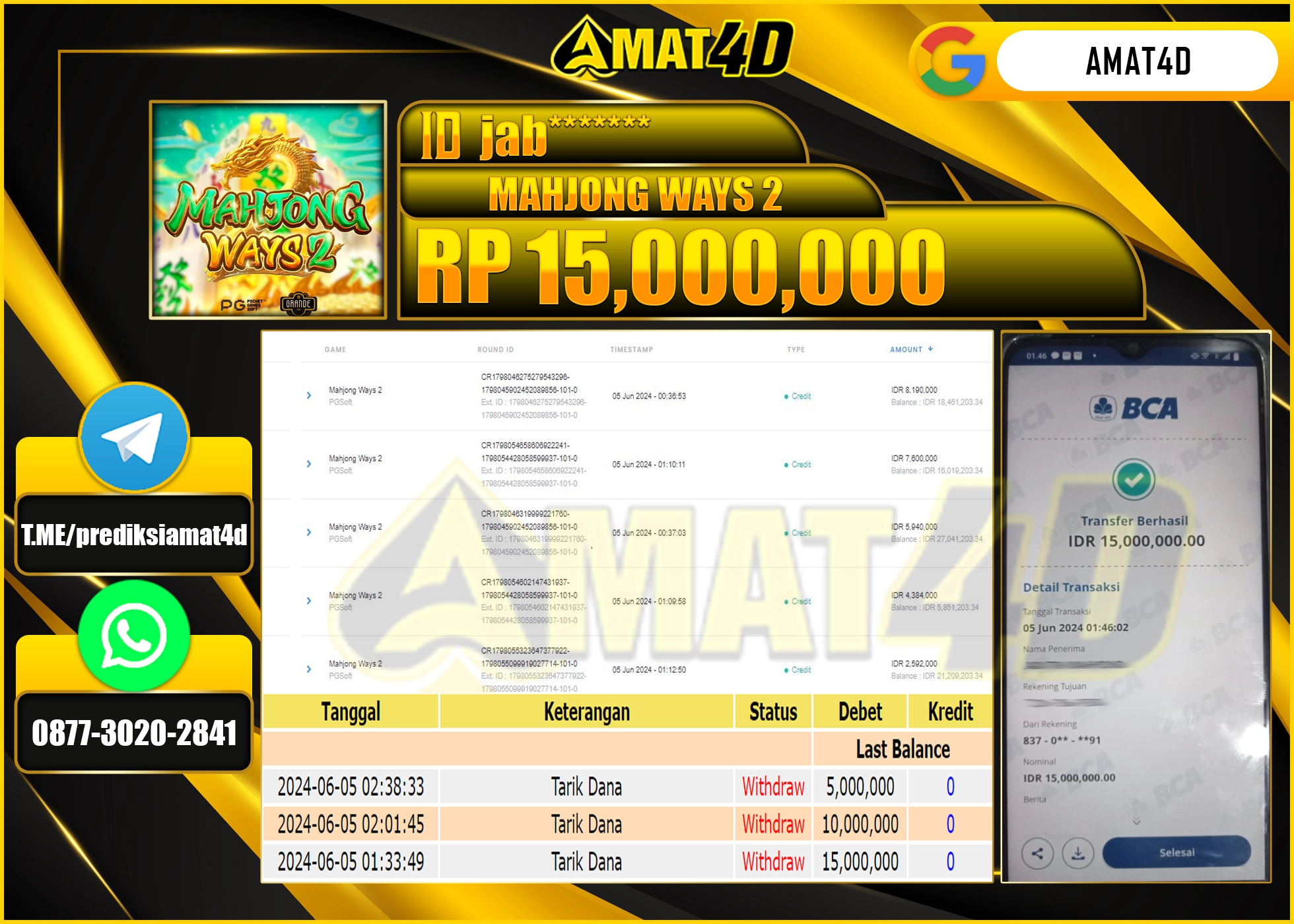AMAT4D JACKPOT SLOT MAHJONG WAYS 2 Rp.15.000.000 BERHASIL DI BAYAR LUNAS