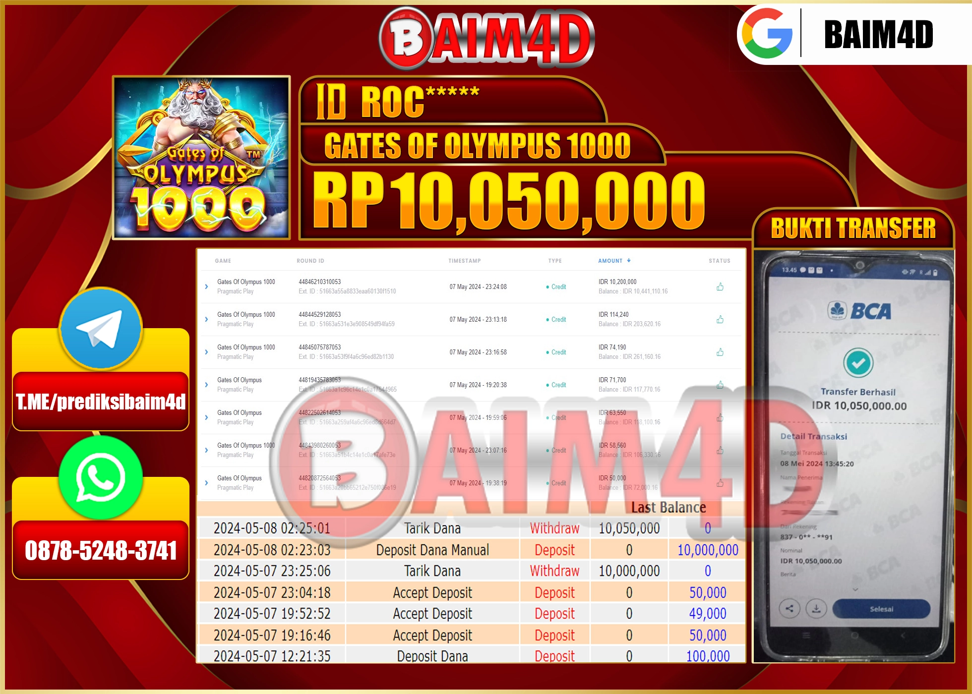 BAIM4D JACKPOT GATES OF OLYMPUS Rp.10,050,000.,- LUNAS