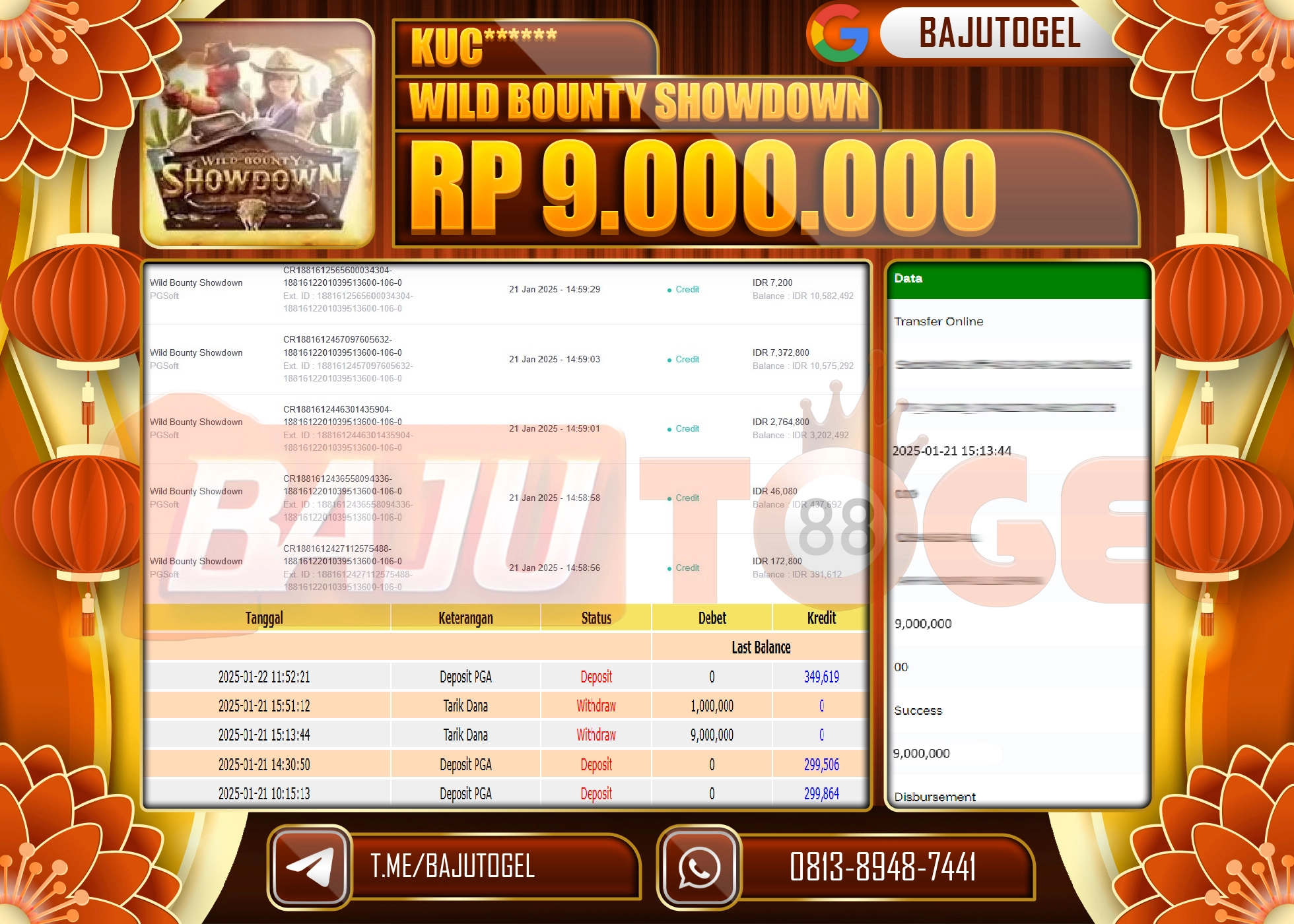 BAJUTOGEL KEMENANGAN WILD BOUNTY SHOWDOWN Rp.9.000.000 LUNAS