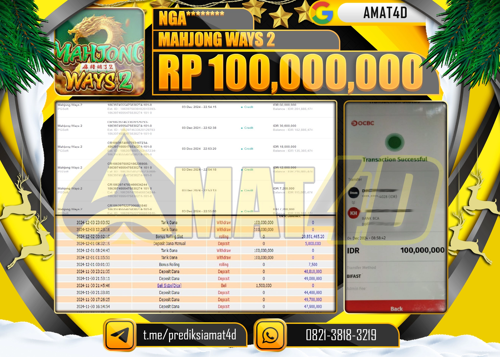  AMAT4D JACKPOT MENANG PGSOFT MAHJONG WAYS 2 Rp.100.000.000 BERHASIL DI BAYAR LUNAS