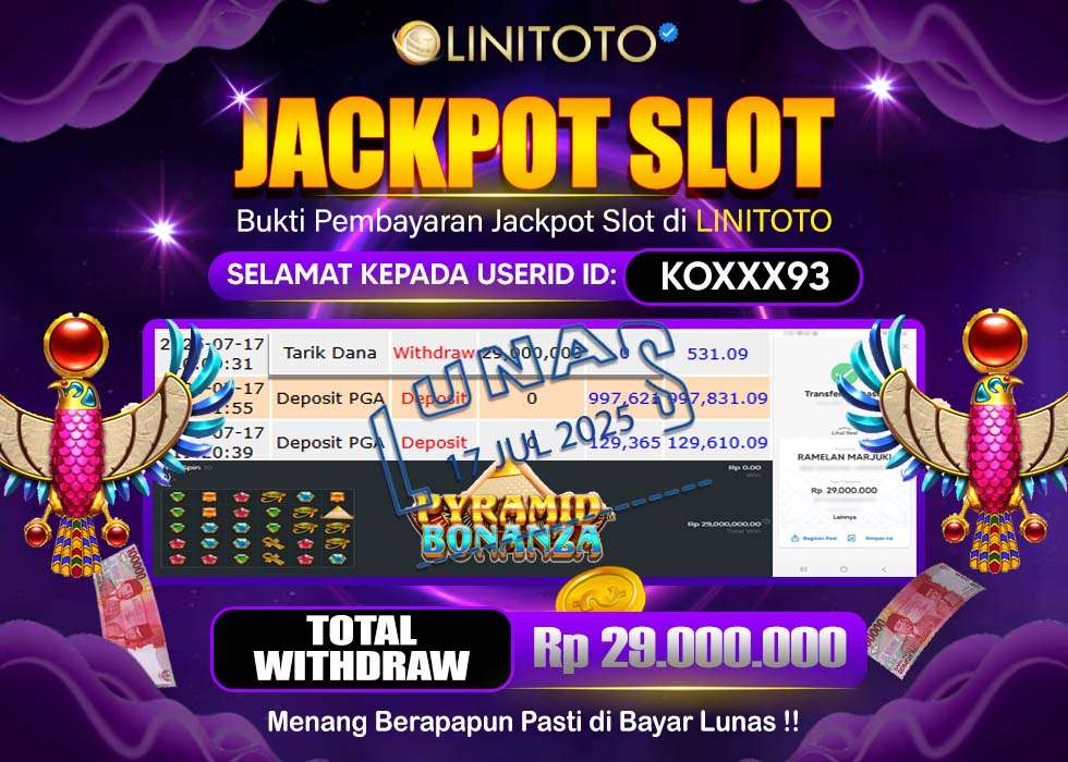 LINITOTO JACKPOT SLOT PYRAMID BONANZA Rp.29.000.000,- LUNAS