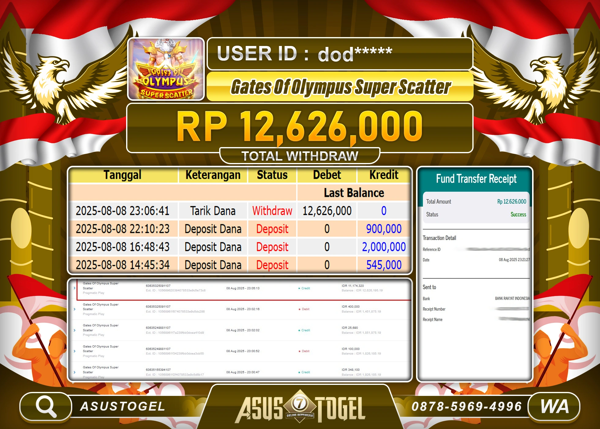 ASUSTOGEL KEMENANGAN DI GATES OF OLYMPUS SUPER SCATTER SEBESAR 12,626,000- RUPIAH LUNAS