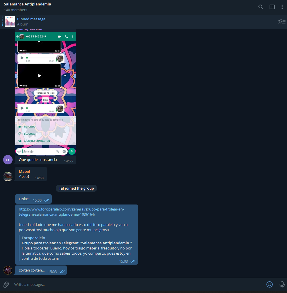 Grupo para trolear en Telegram: &quot;Salamanca Antiplandemia.&quot;