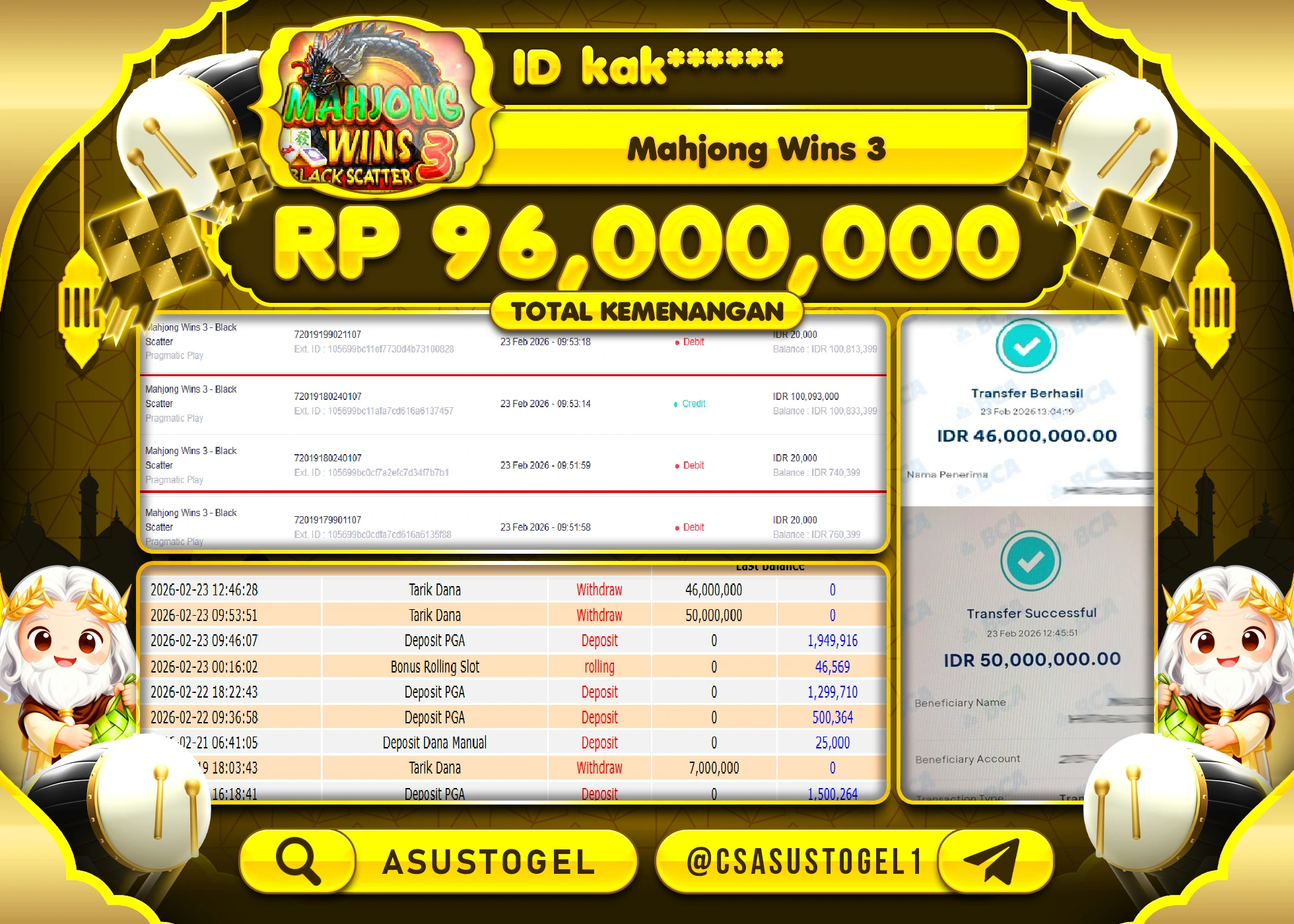 ASUSTOGEL KEMENANGAN DI SLOT MAHJONG WINS 3 - BLACK SCATTER  96,000,000 - RUPIAH LUNAS