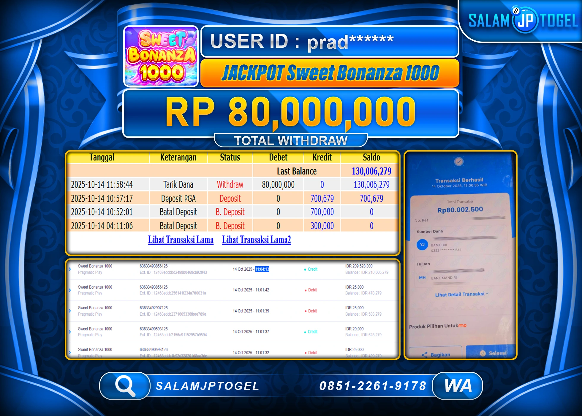 SALAMJPTOGEL MENANG SWEET BONANZA 1000 Rp.80,000,000  - LUNAS