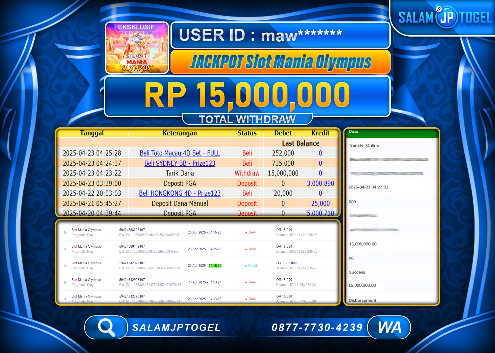SALAMJPTOGEL MENANG MANIA OLYMPUS Rp.15,000,000 LUNAS