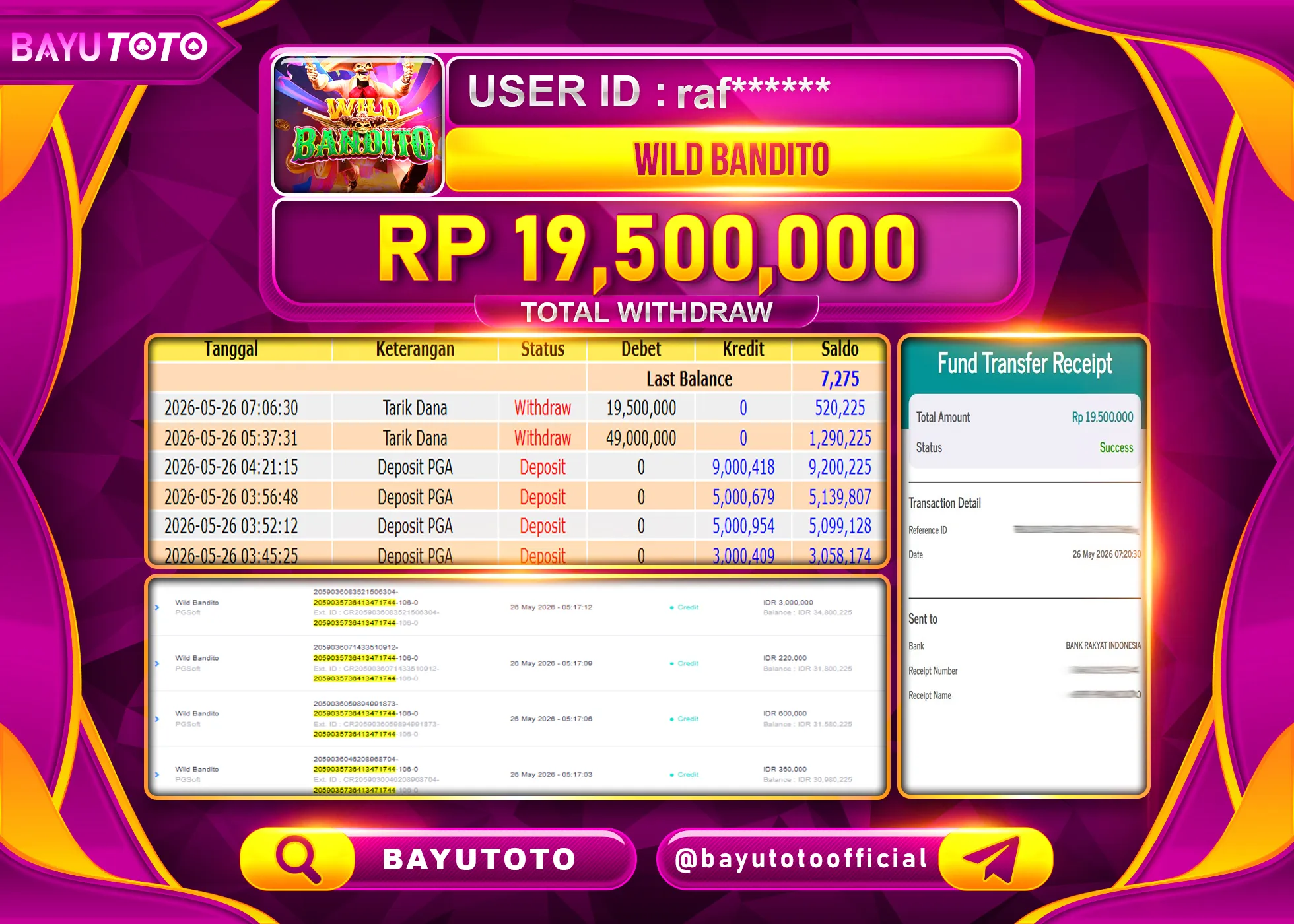 SELAMAT MEMBER SETIA BAYUTOTO JACKPOT DI SLOT WILD BOUNTY SHOWDOWN Rp. 19,500,000 LUNAS