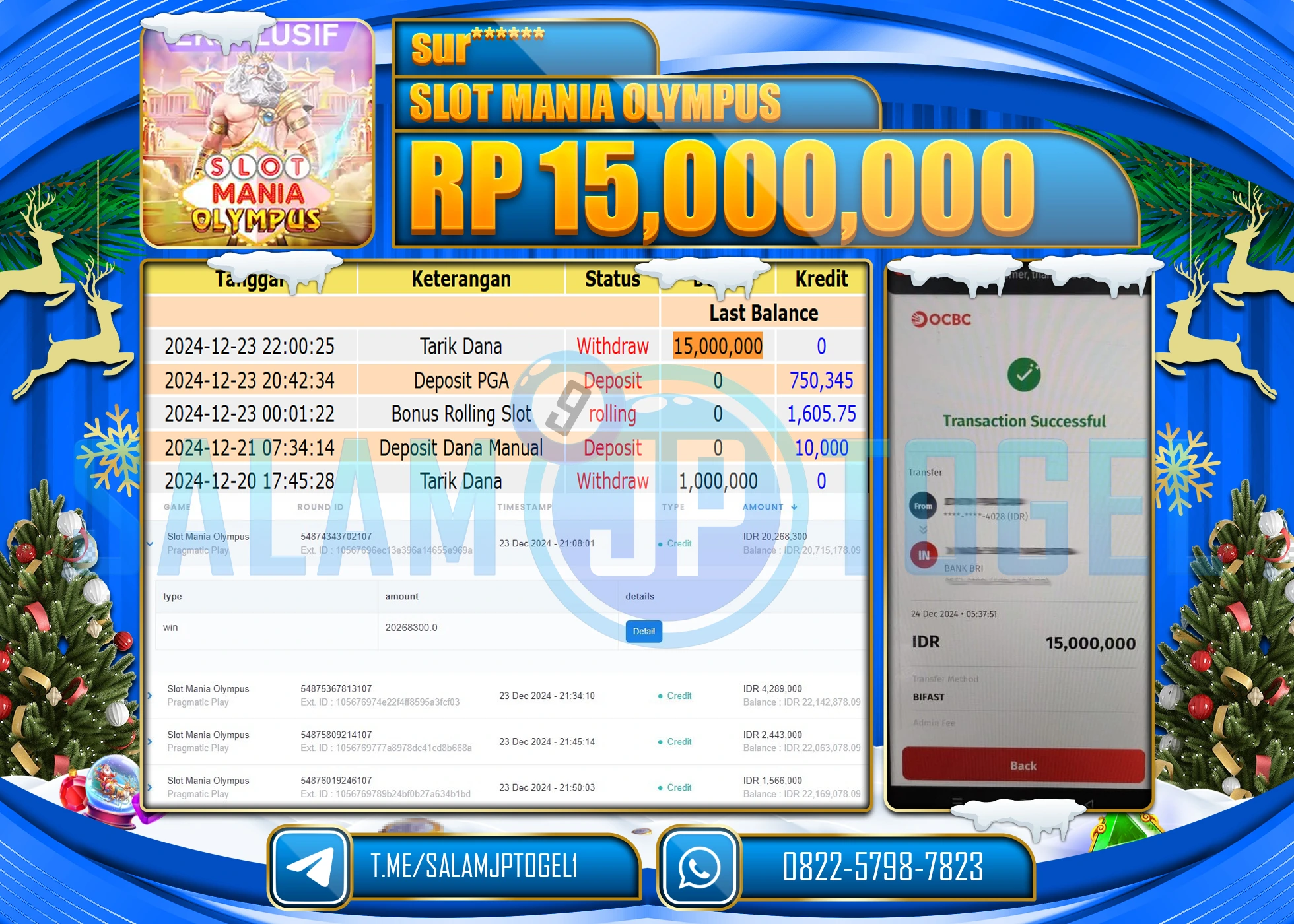 SALAMJPTOGEL MENANG SLOT MANIA OLYMPUS  Rp.15,000,000 LUNAS