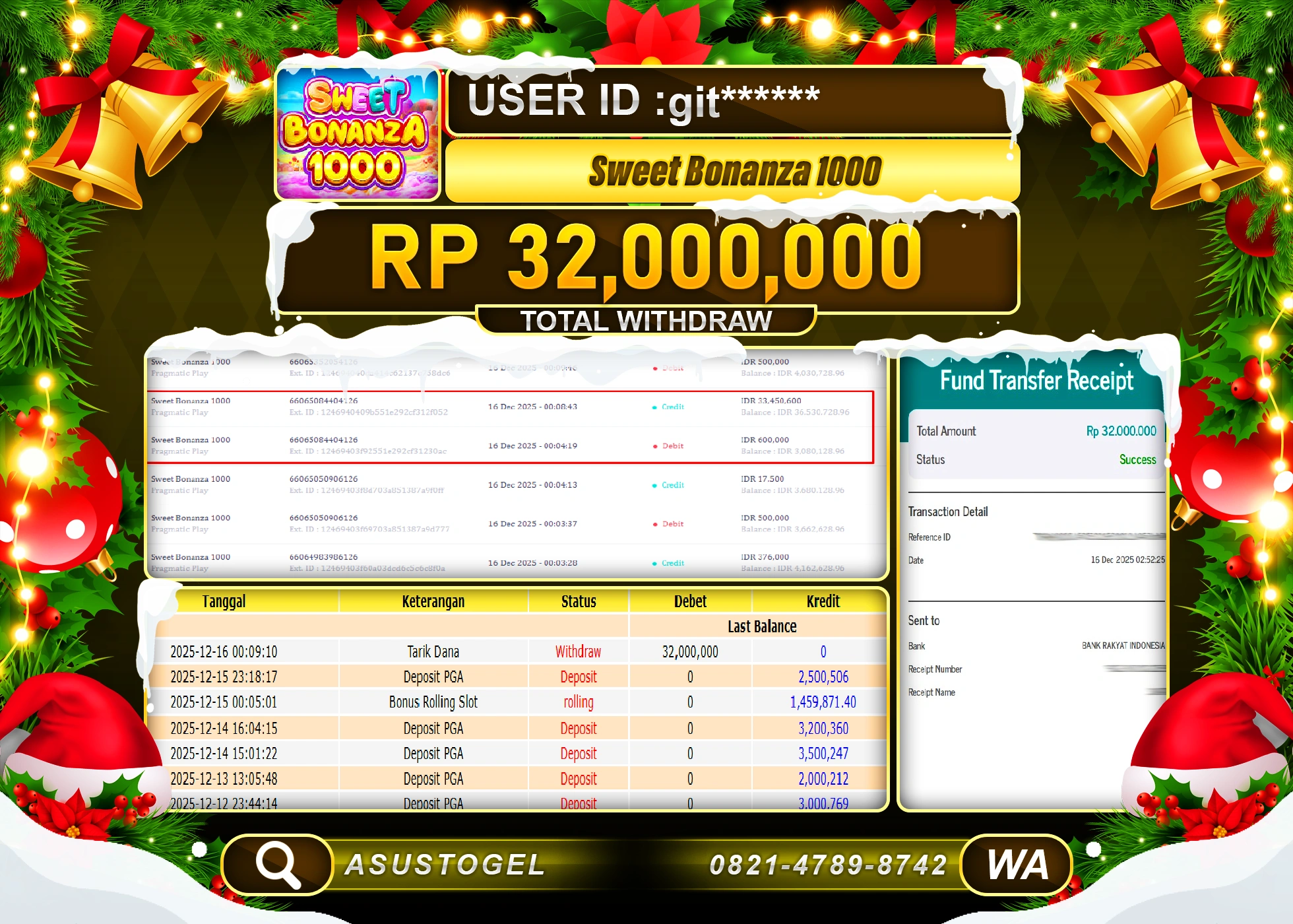 ASUSTOGEL KEMENANGAN DI SLOT SWEET BONANZA 1000 SEBESAR 32,000,000 - RUPIAH LUNAS