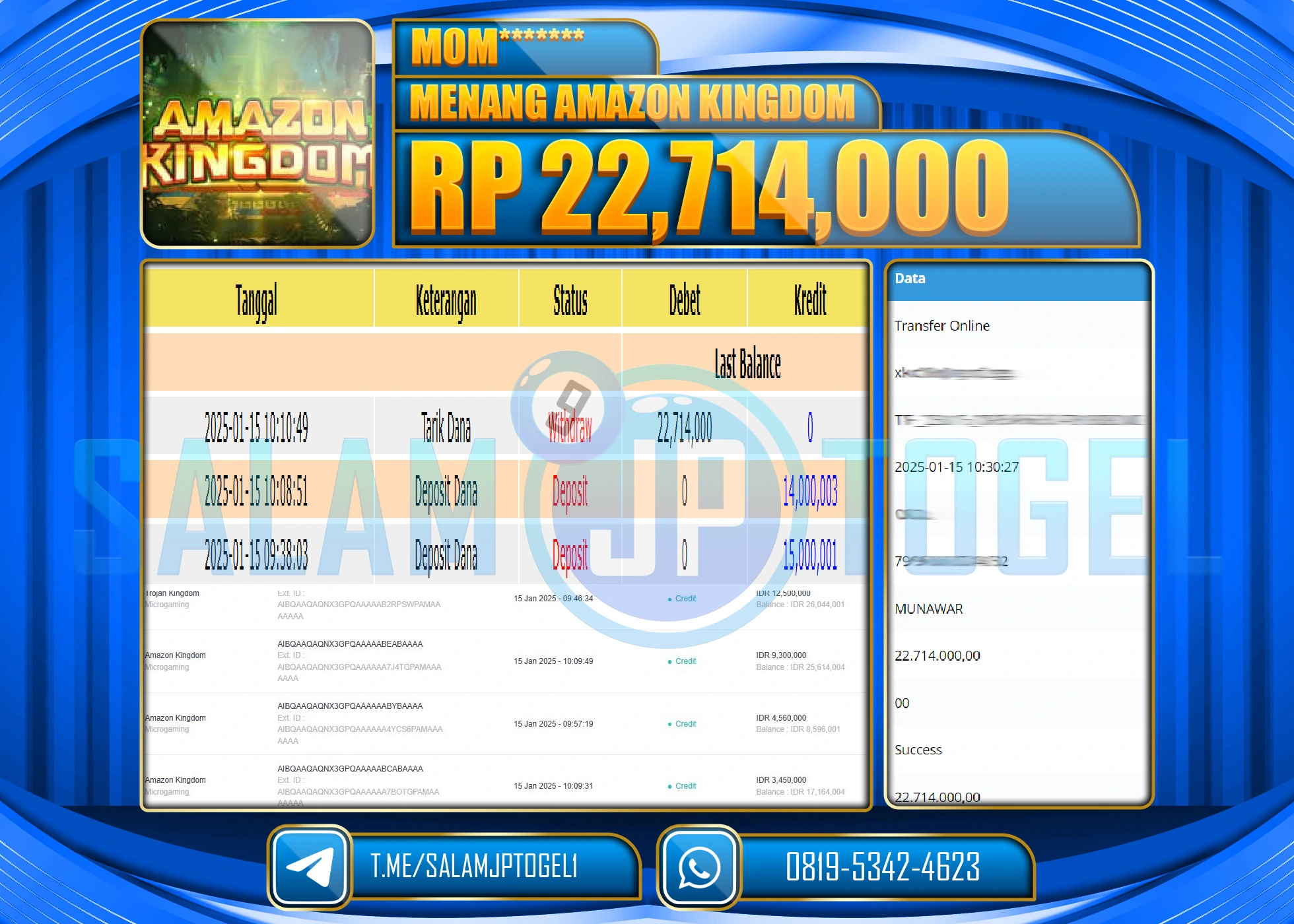 SALAMJPTOGEL MENANG SLOT AMAZON KINGDOM Rp.22,714,000 LUNAS