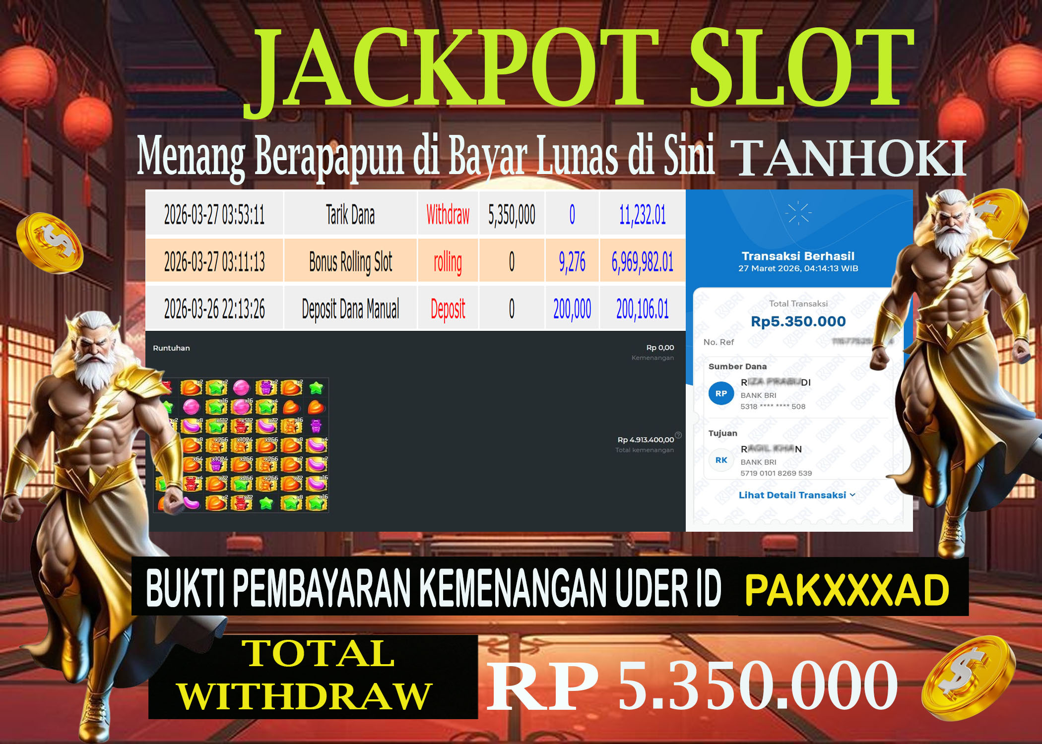 TANHOKI JACKPOT SLOT SUGAR RUSH 1000  Rp.5.350.000,- LUNAS