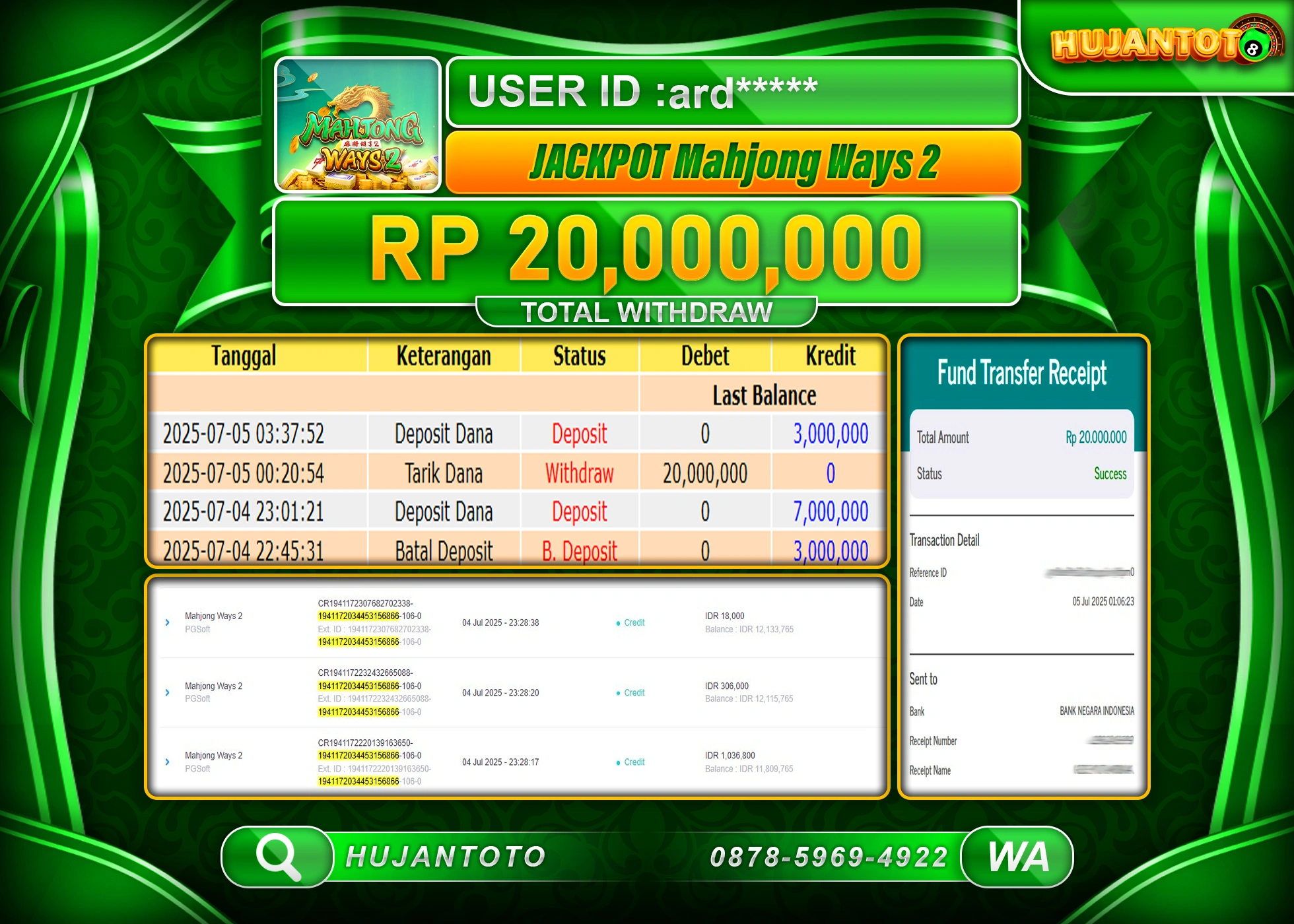 HUJANTOTO - BUKTI JACKPOT MENANG DI SLOT MAHJONG WAYS 2 Rp.20,000,000 - TERBAYAR LUNAS