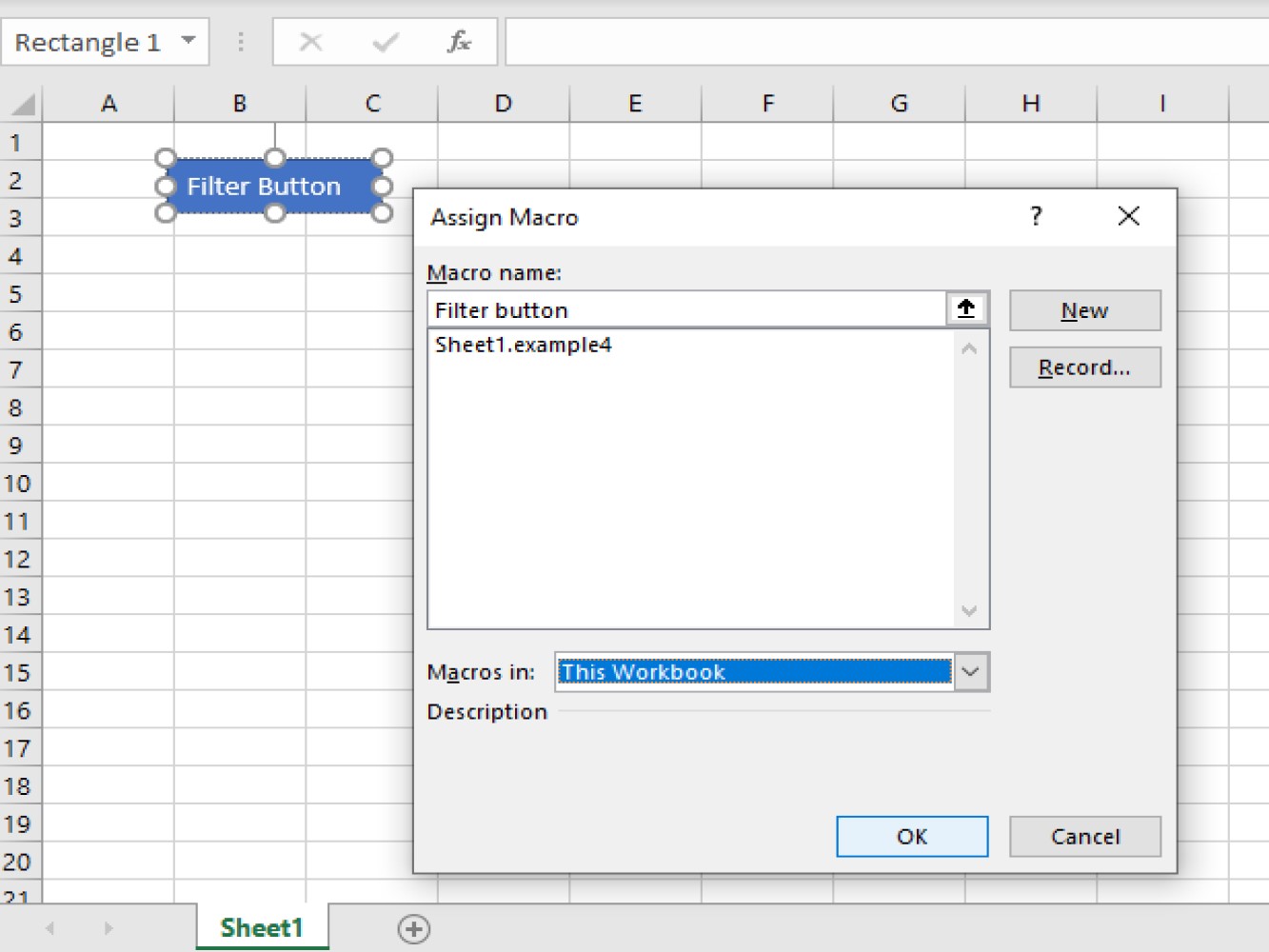 Screenshot for assigning macro on the shape button