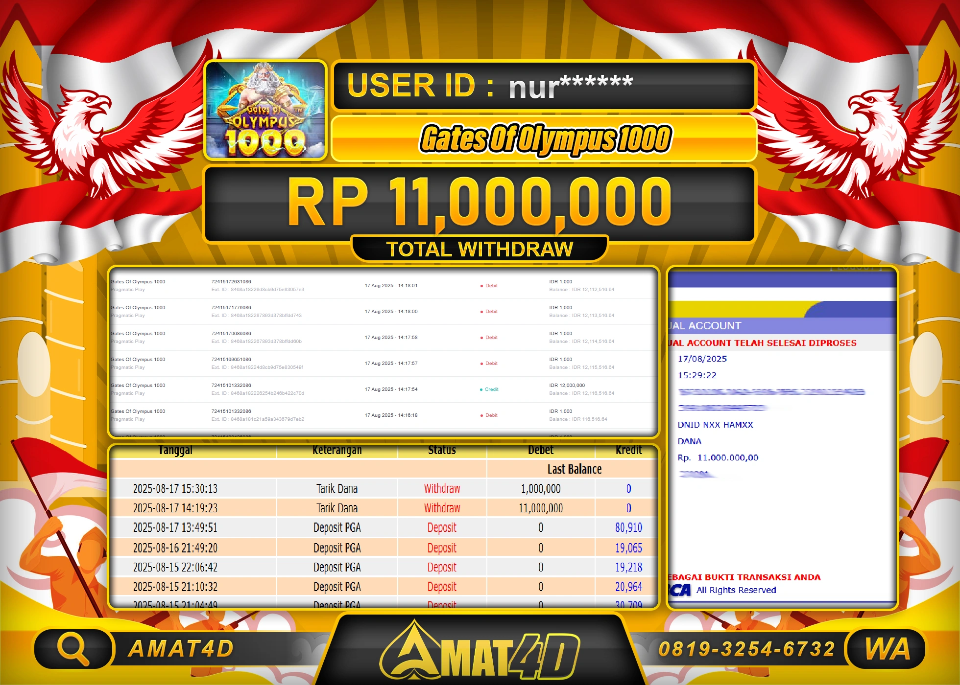 AMAT4D KEMENANGAN GATES OF OLYMPUS 1000 Rp.11.000.000 BERHASIL TERBAYAR LUNAS