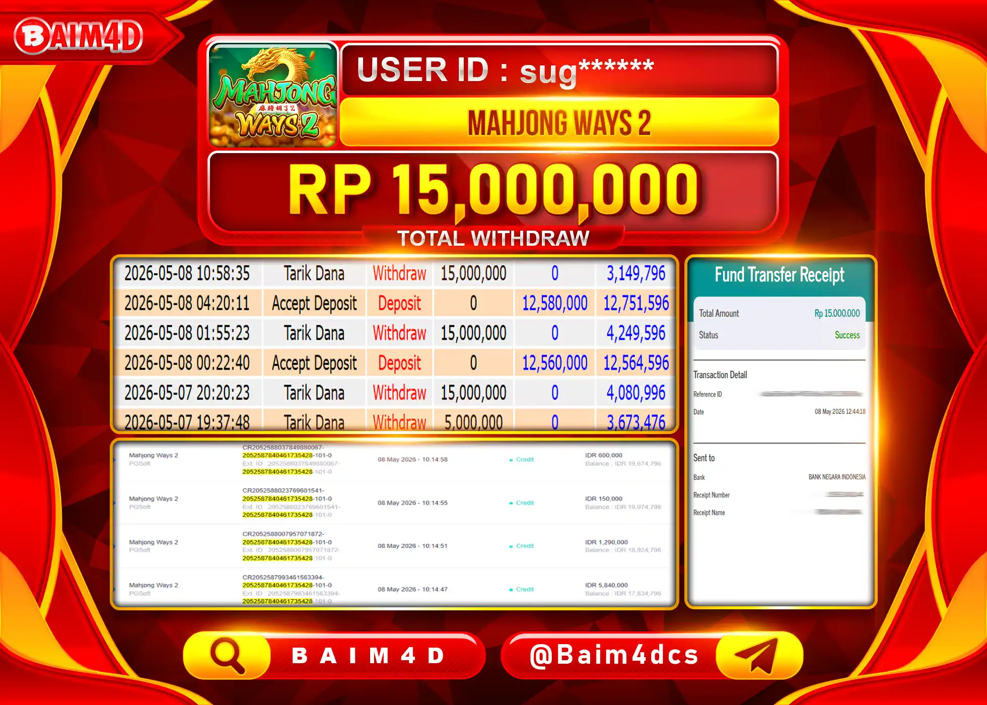 BAIM4D JACKPOT SLOT MAHJONG WAYS 2 Rp.15,000,000 - LUNAS