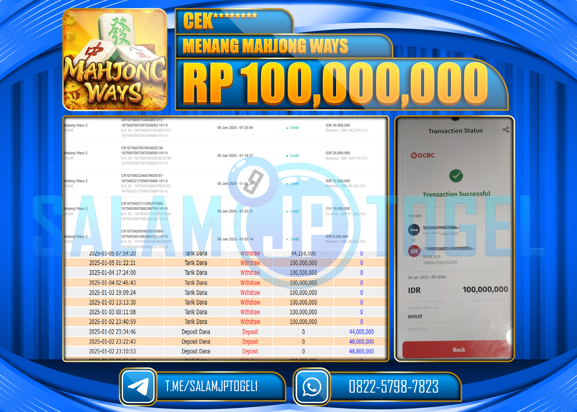 SALAMJPTOGEL MENANG MAHJONG WAYS GAMES Rp.100,000,000 LUNAS