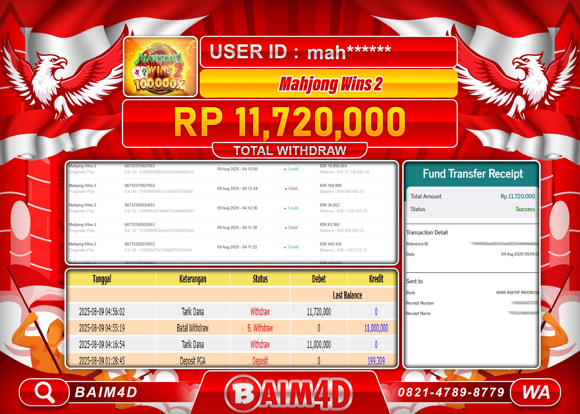 BAIM4D JACKPOT  SLOT  MAHJONG WINS 2  Rp.11,720,000.- LUNAS