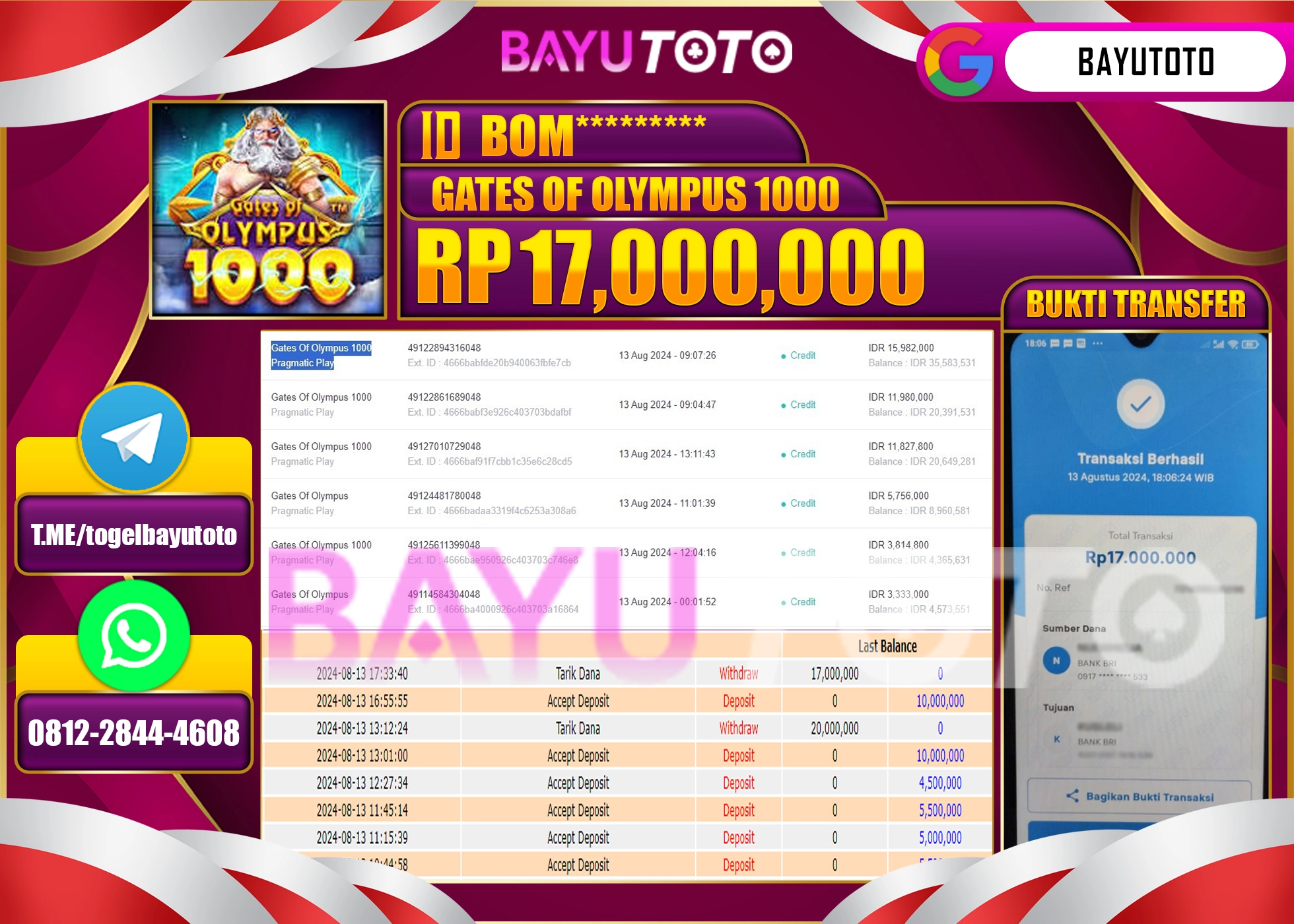 BAYUTOTO MENANG SLOT GATES OF OLYMPUS 1000 17.000.000 - LUNAS