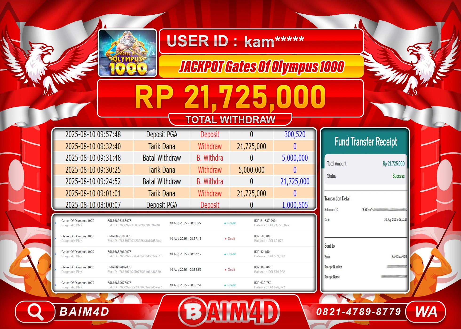 BAIM4D JACKPOT SLOT GAETS OF OLYMPUS 1000  Rp.21,725,000.- LUNAS