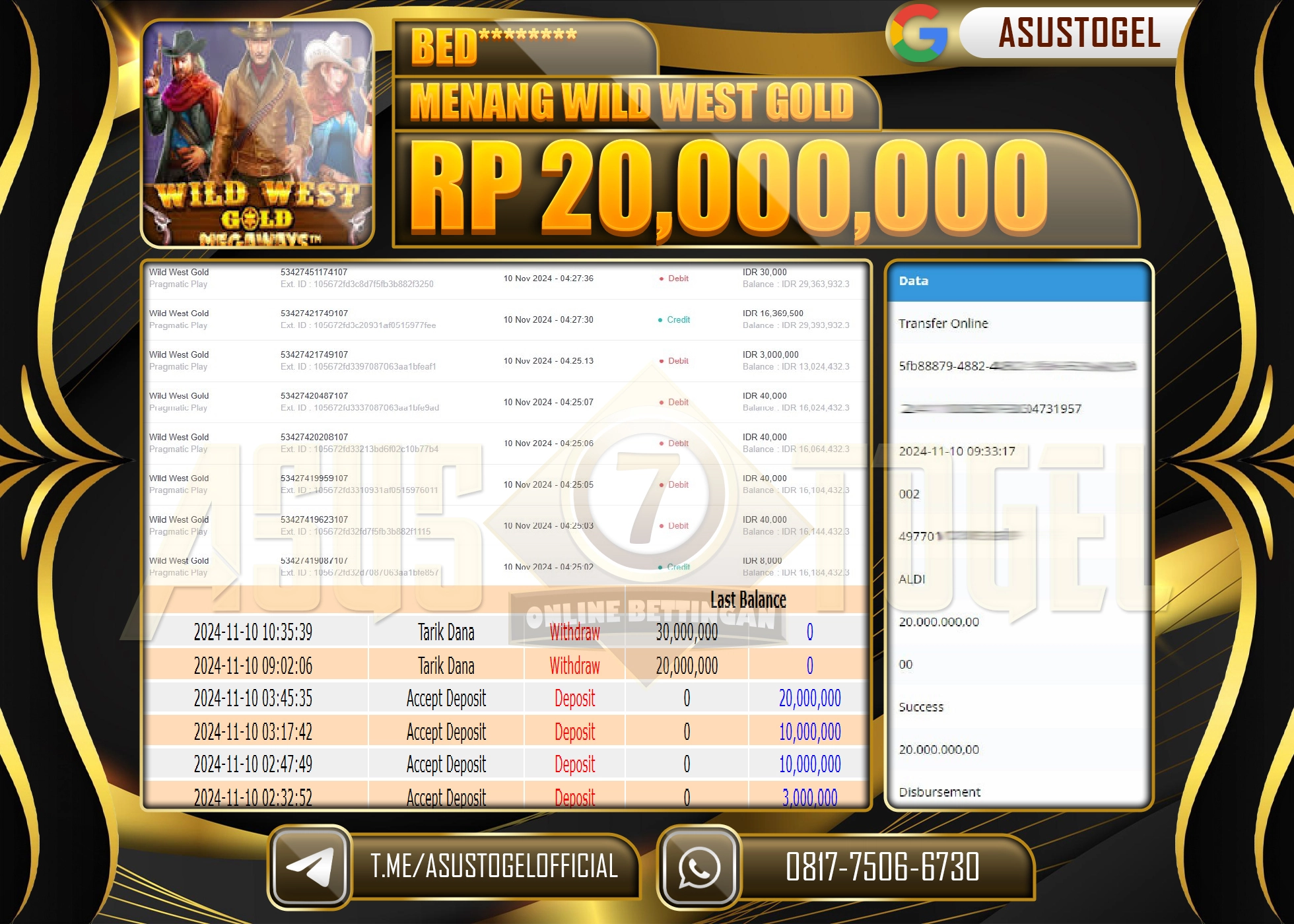 ASUSTOGEL KEMENANGAN DI SLOT WILD WEST GOLD SEBESAR 20,000,000- RUPIAH LUNAS