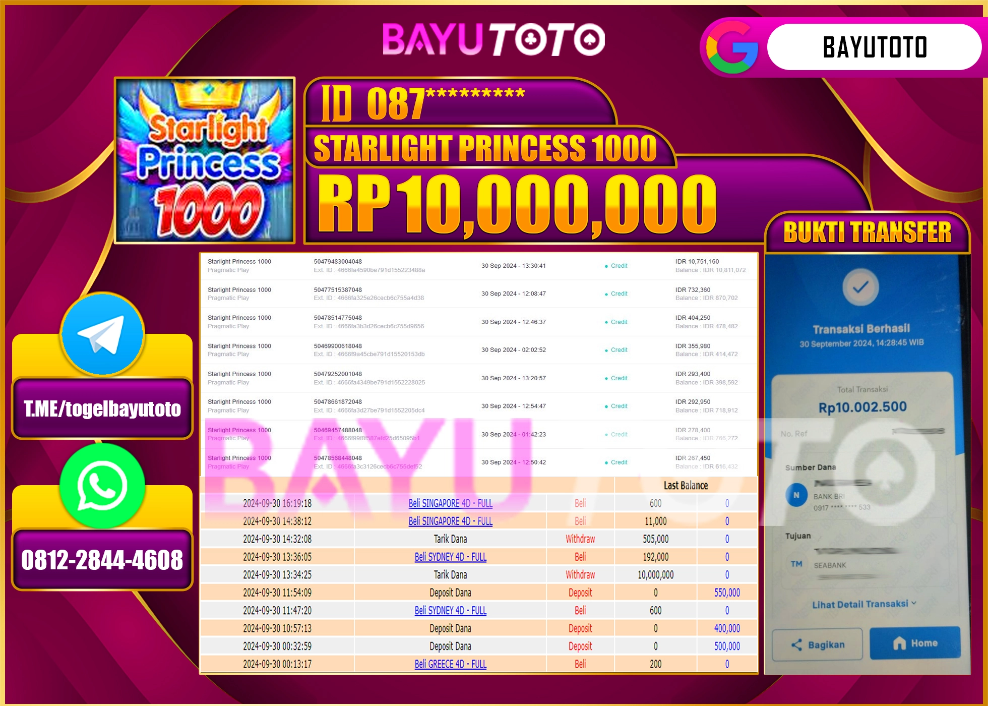 BAYUTOTO MENANG SLOT STARLIGHT PRINCESS 1000 10,000,000 - LUNAS