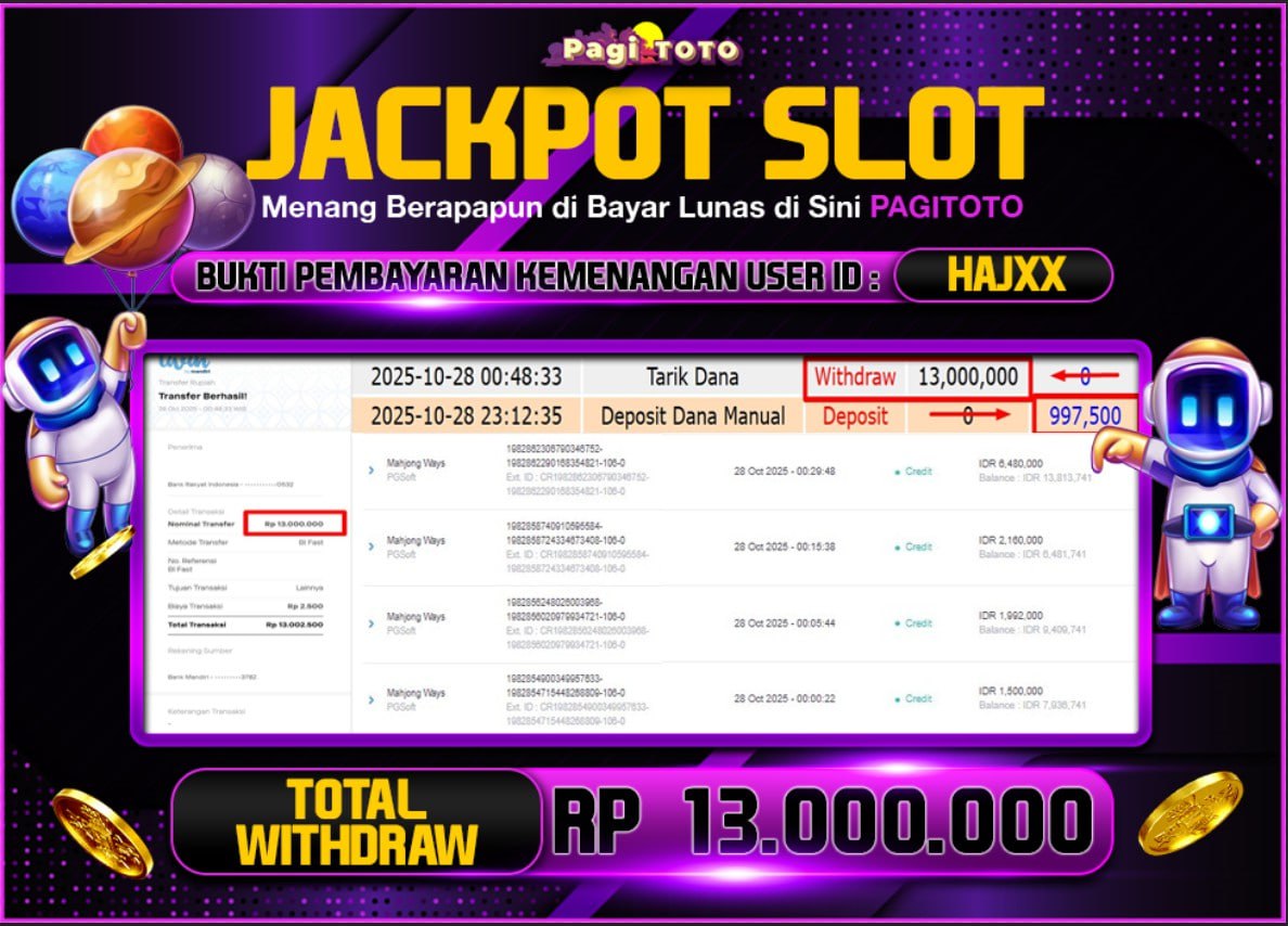 HAPPY JACKPOT MEMBER PAGITOTO SLOT MAHJONG WAYS Rp 13.000.000-, - LUNAS