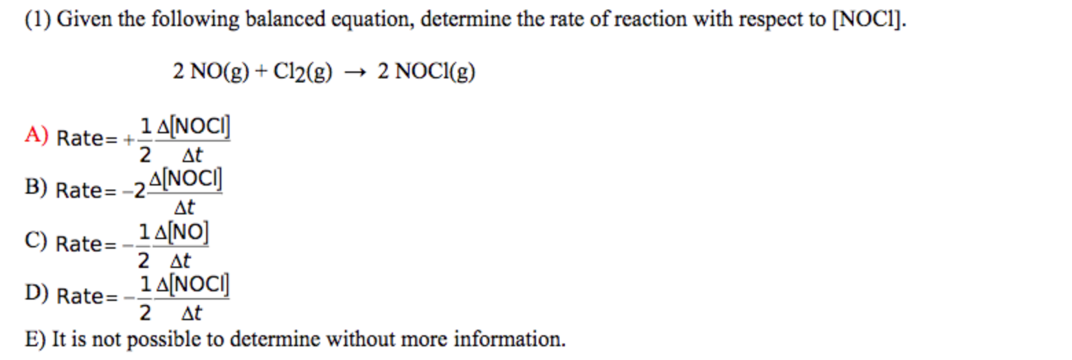 Solved (1) Given The Following Balanced Equation, Determine | Chegg.com