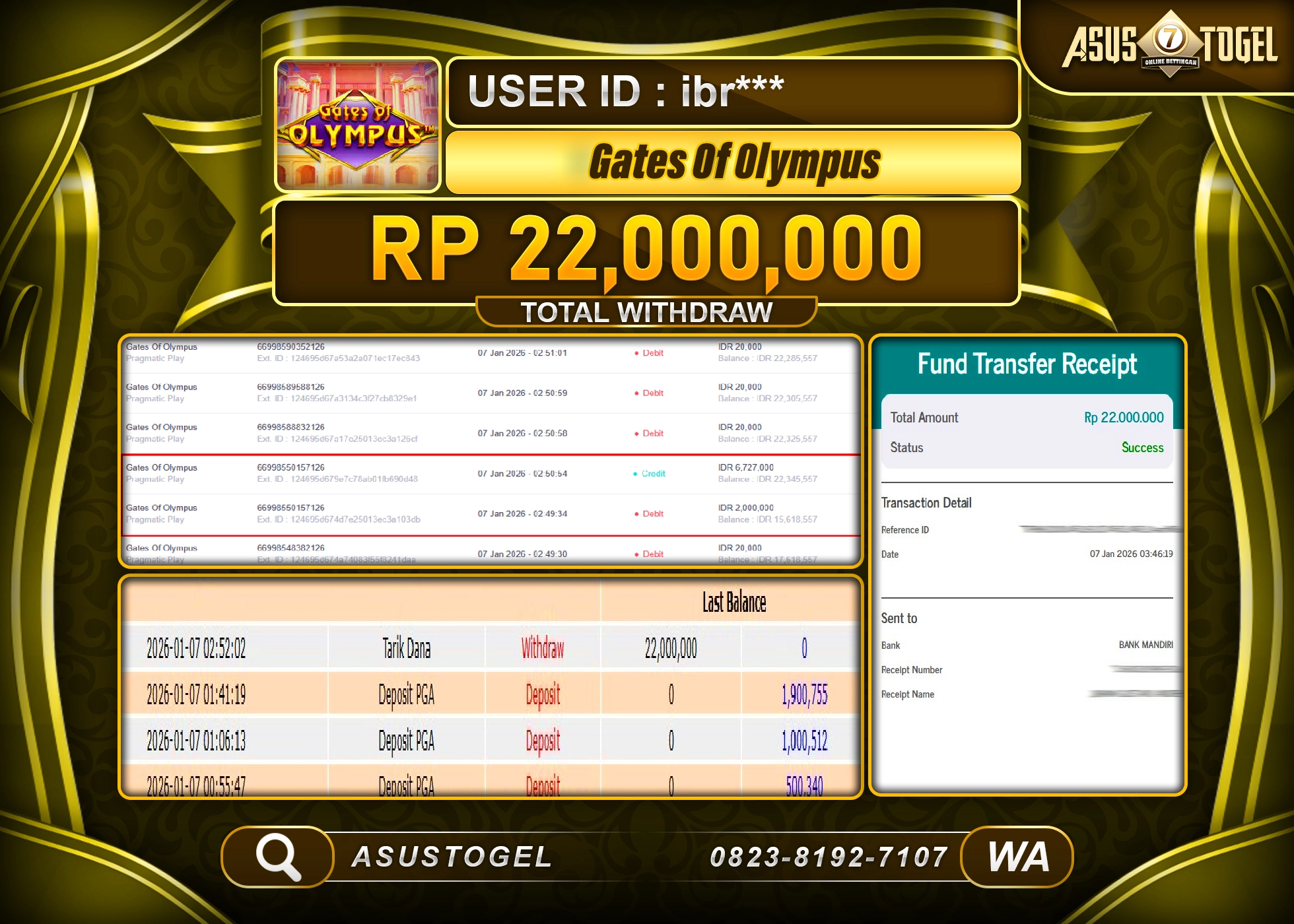 ASUSTOGEL KEMENANGAN DI SLOT GATES OF OLYMPUS SEBESAR 22,000,000 - RUPIAH LUNAS