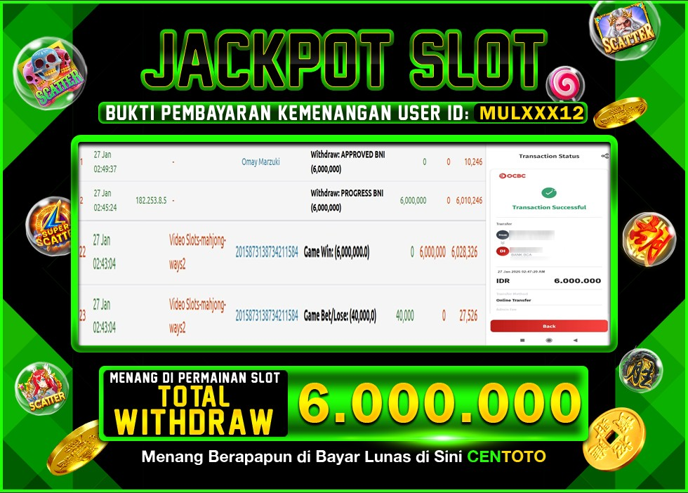 BUKTI JACKPOT LUNAS CENTOTO  RP.6.000.000,-LUNAS