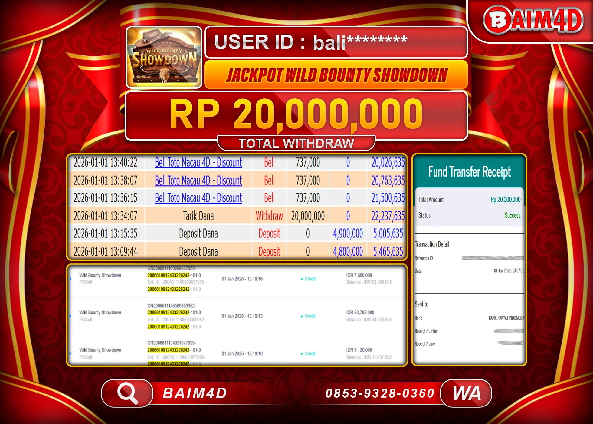 BAIM4D JACKPOT  SLOT WILD BOUNTY SHOWDOWN Rp.20,000,000 - LUNAS