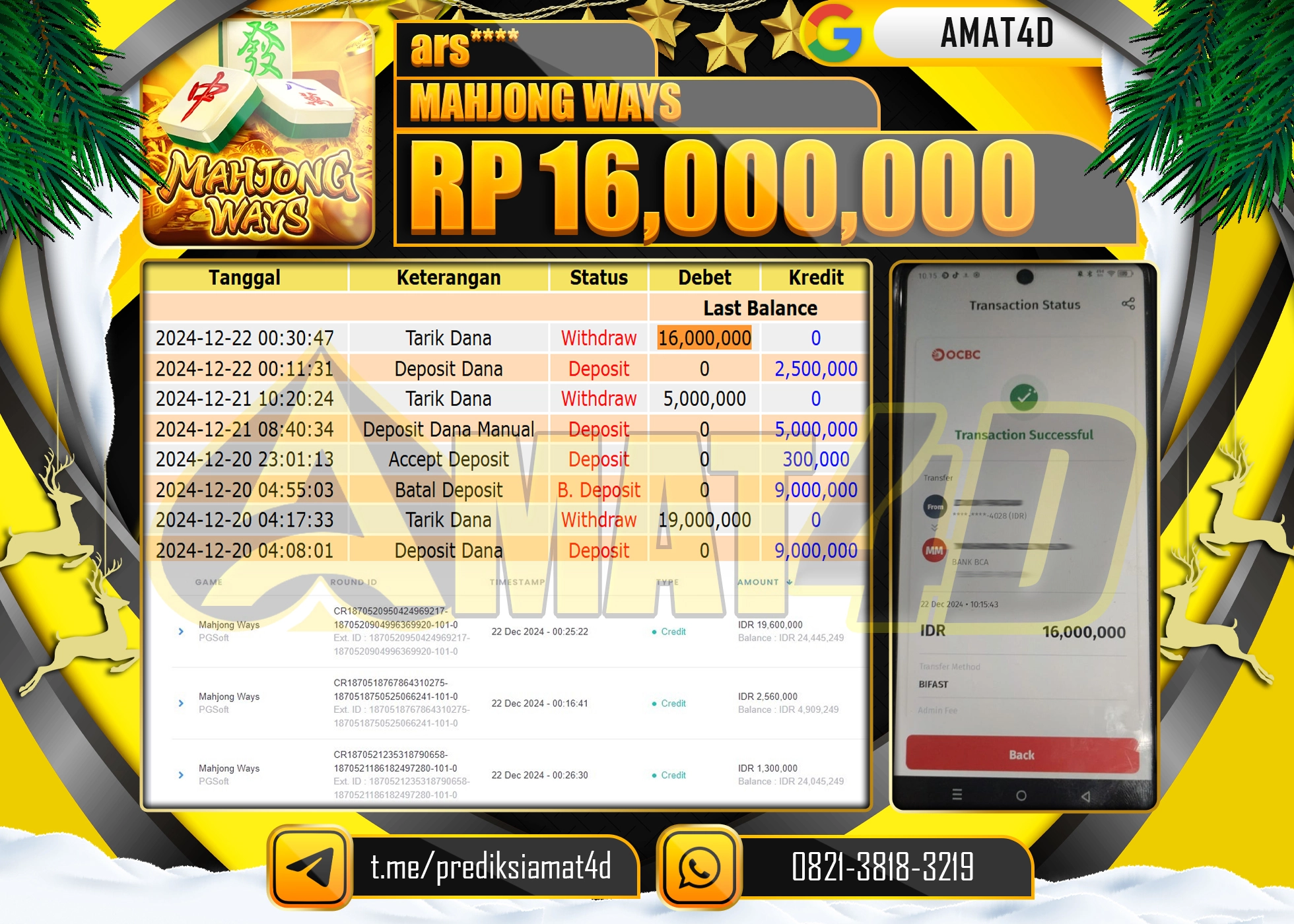 AMAT4D JACKPOT MAHJONG WAYS Rp.16.000.000 BERHASIL DI BAYAR LUNAS