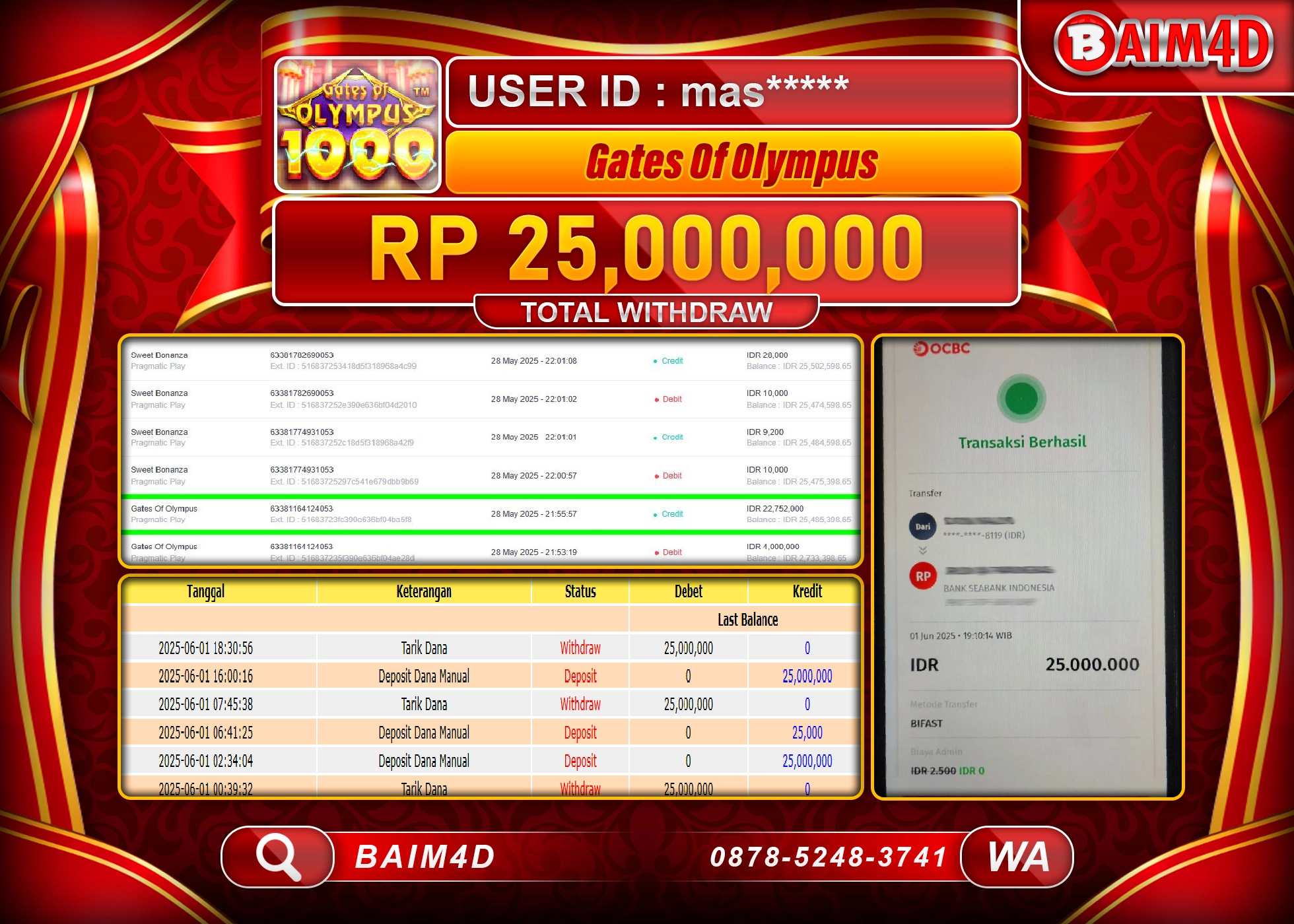 BAIM4D JACKPOT GATES OF OLYMPUS 1000 Rp.25.000,000.- LUNAS