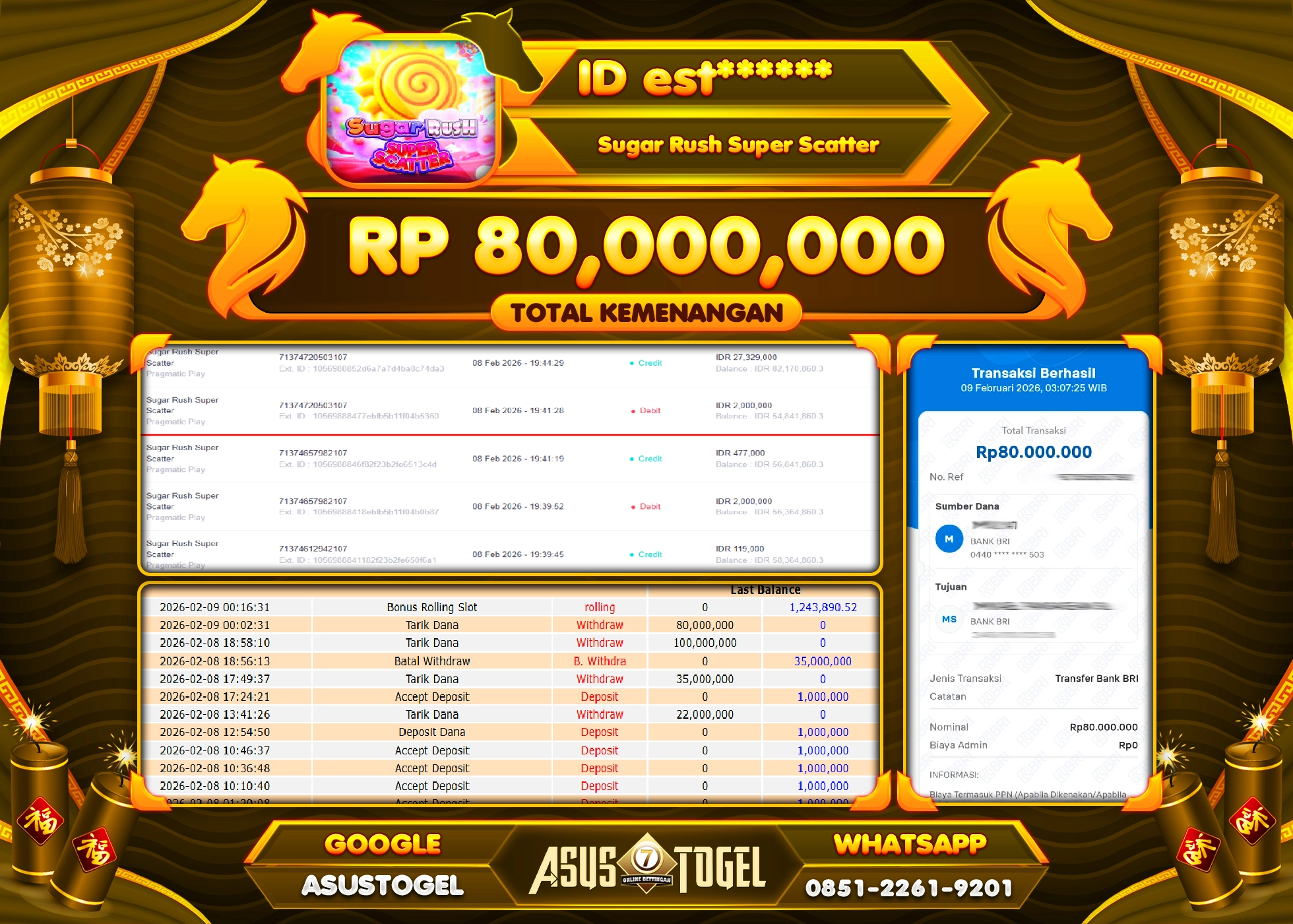 ASUSTOGEL KEMENANGAN DI SUGAR RUSH SUPER SCATTER SEBESAR 80,000,000 - RUPIAH LUNAS