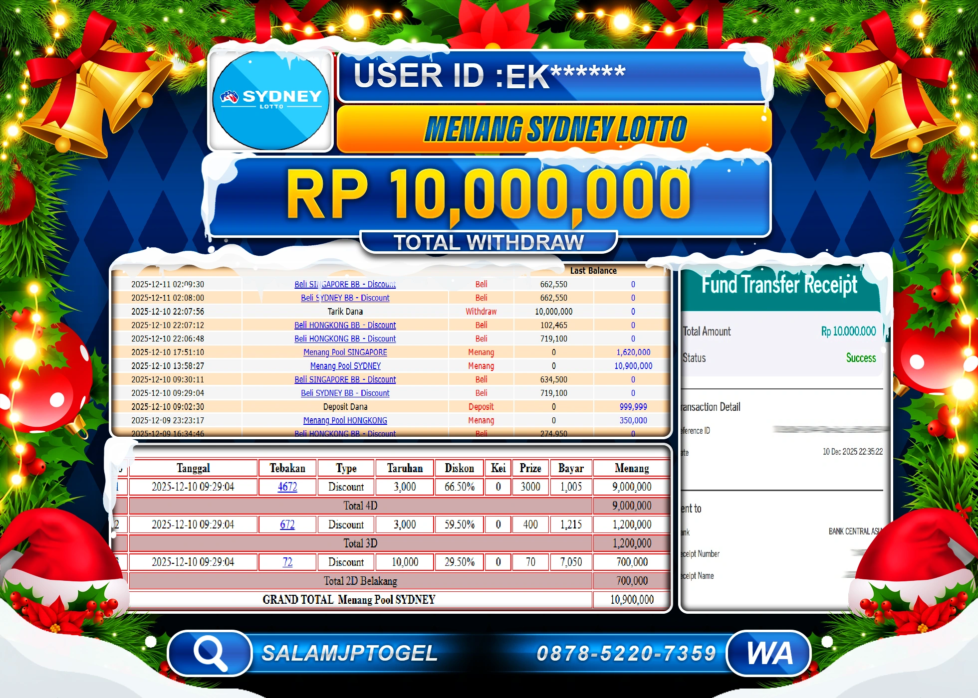 SALAMJPTOGEL MENANG JACKPOT SYDNEY LOTTO Rp.10,000,000 - LUNAS
