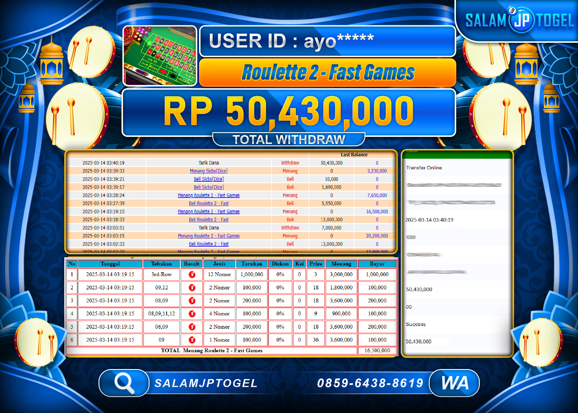SALAMJPTOGEL MENANG ROULETTE 2 FAST Rp. 50,430,000 LUNAS