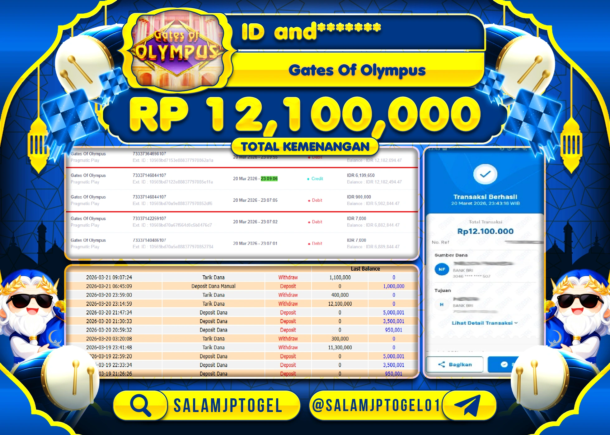 SALAMJPTOGEL MENANG JACKPOT SLOT GATE OF OLYMPUS Rp.12,100,000 - LUNAS
