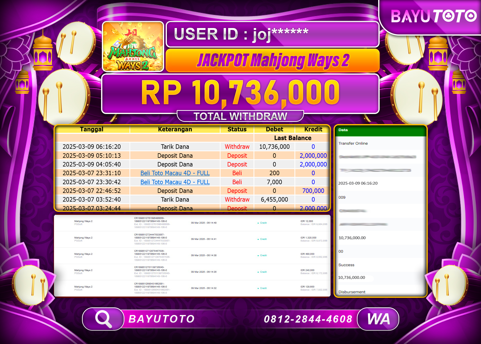 BAYUTOTO JACKPOT DI MAHJONG WAYS   Rp10,736,000 LUNAS