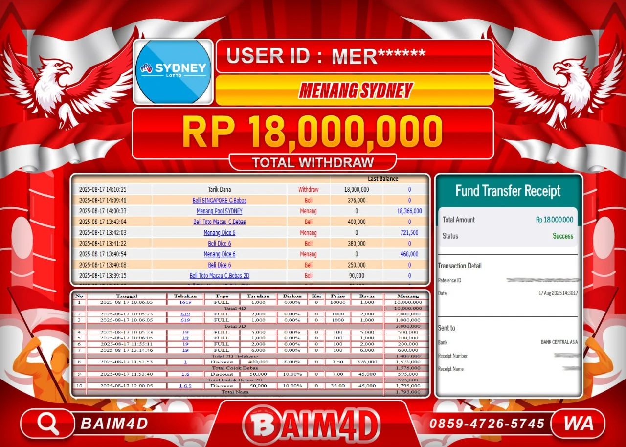 BAIM4D JACKPOT POOL SYDNEY Periode 1787 Rp.18,000,000.- LUNAS