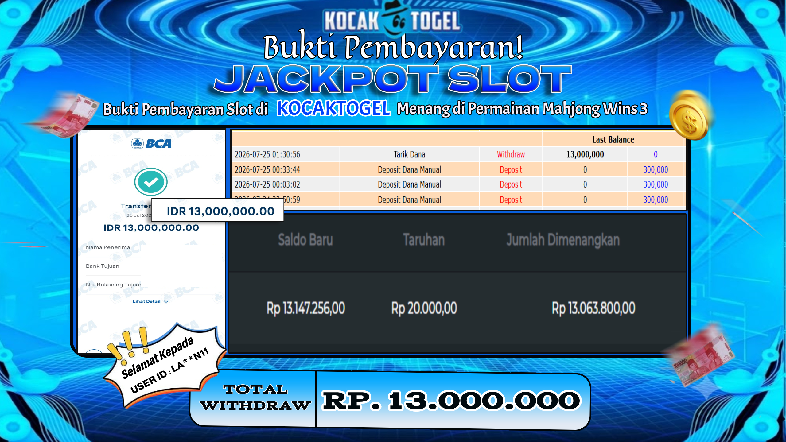 🏆 BUKTI KEMENANGAN Mahjong Wins 3 MEMBER KOCAKTOGEL  🏆
