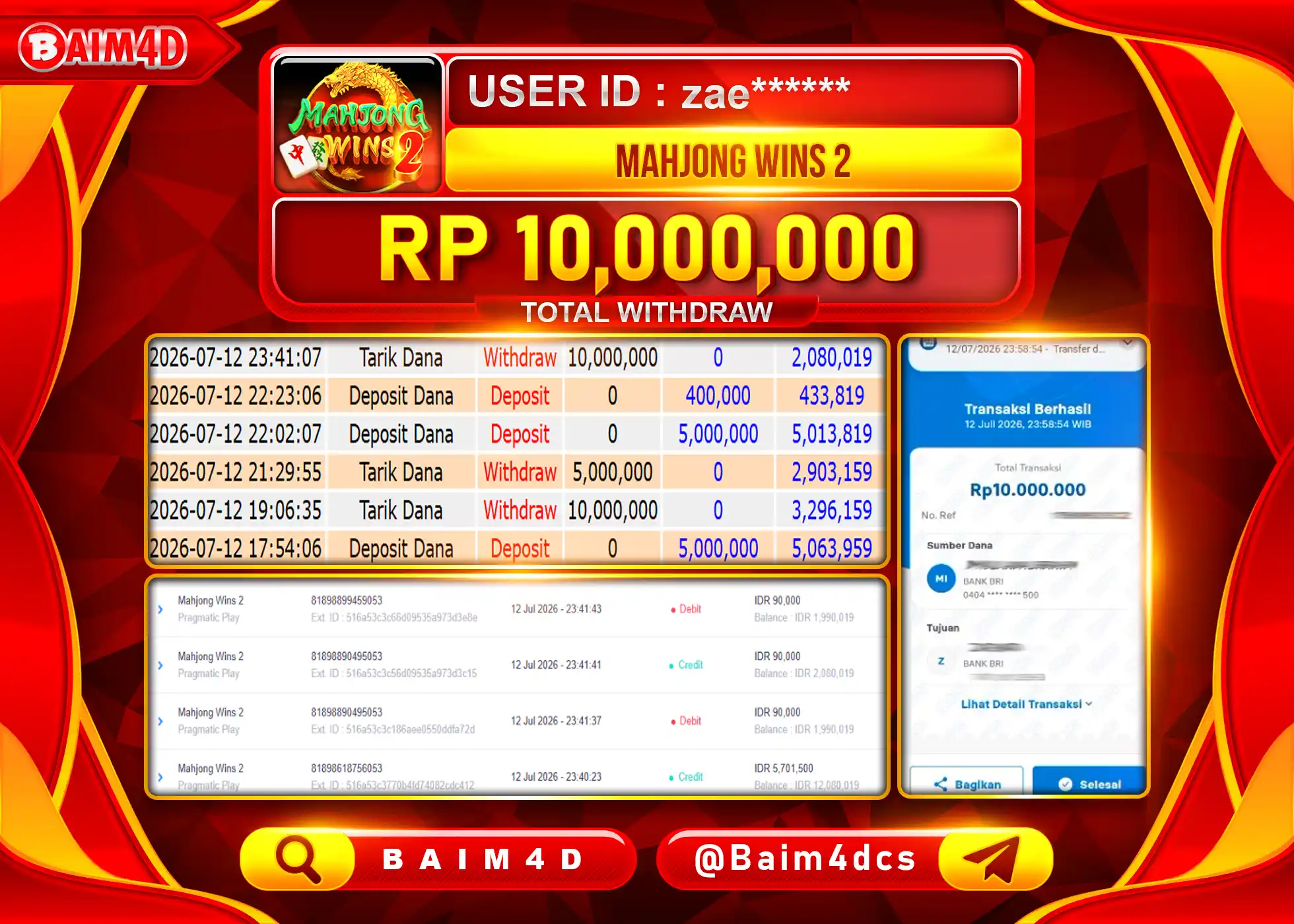 BAIM4D JACKPOT SLOT MAHJONG WINS 2 Rp.10,000,000 - LUNAS