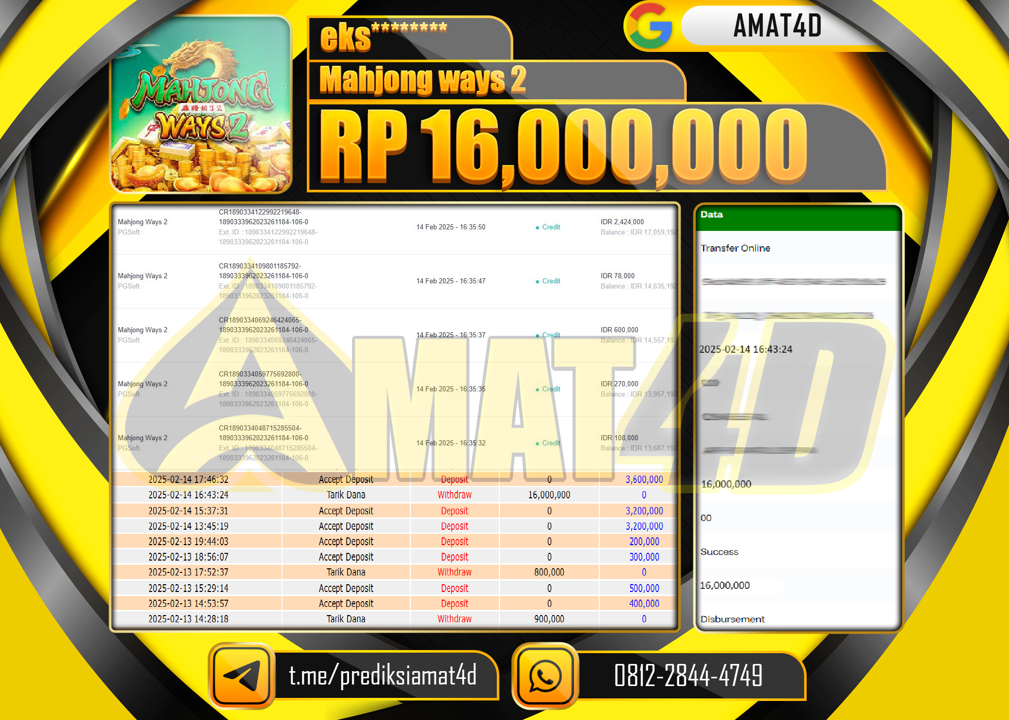 AMAT4D KEMENANGAN MAHJONG WAYS 2 Rp.16.000.000 BERHASIL TERBAYAR LUNAS