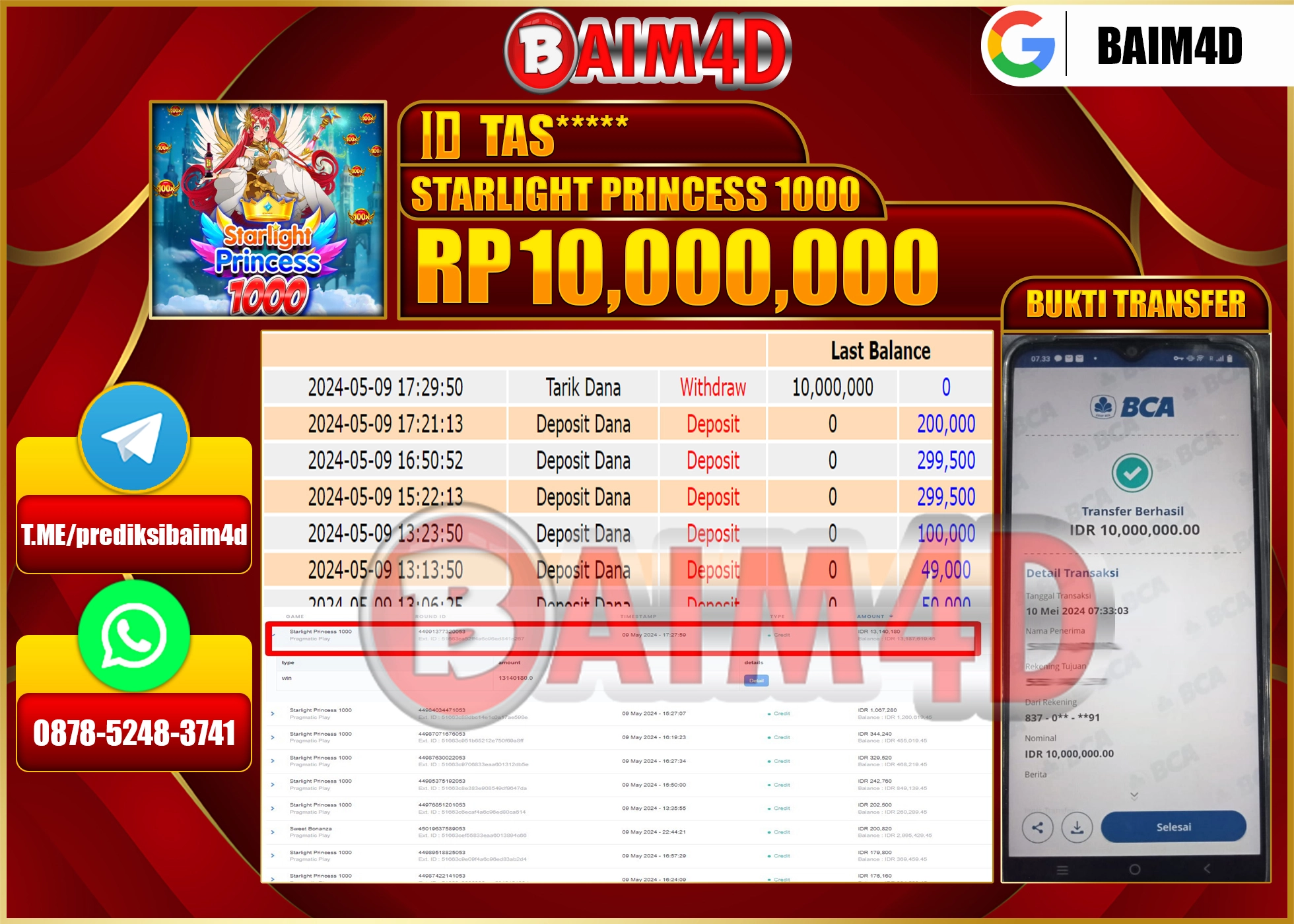 BAIM4D JACKPOT STARLIGHT PRINCESS Rp.10,000,000.,- LUNAS