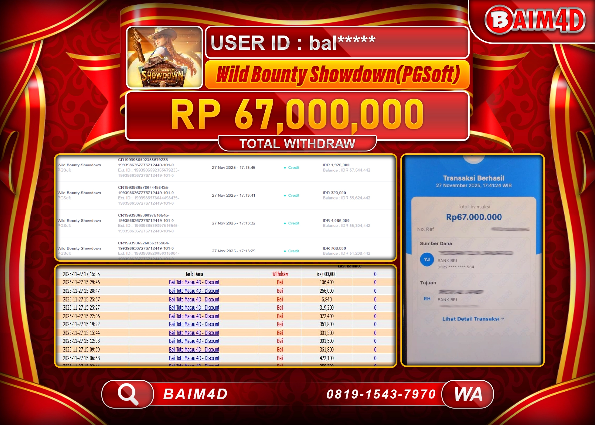 BAIM4D JACKPOT SLOT WILD BOUNTY SHOWDOWN Rp.67,000,000 - LUNAS