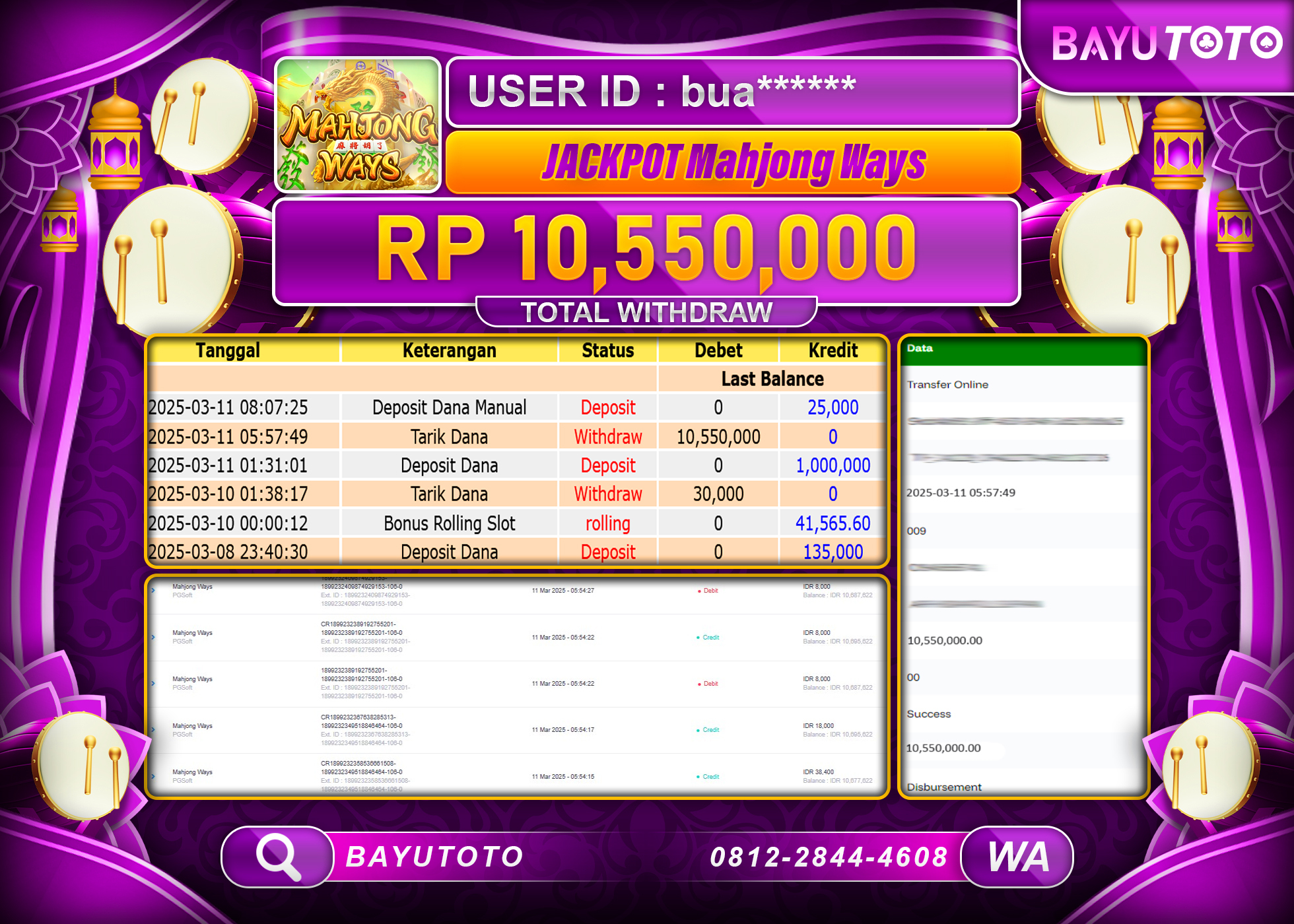 BAYUTOTO JACKPOT DI MAHJONG WAYS Rp10,550,000 LUNAS