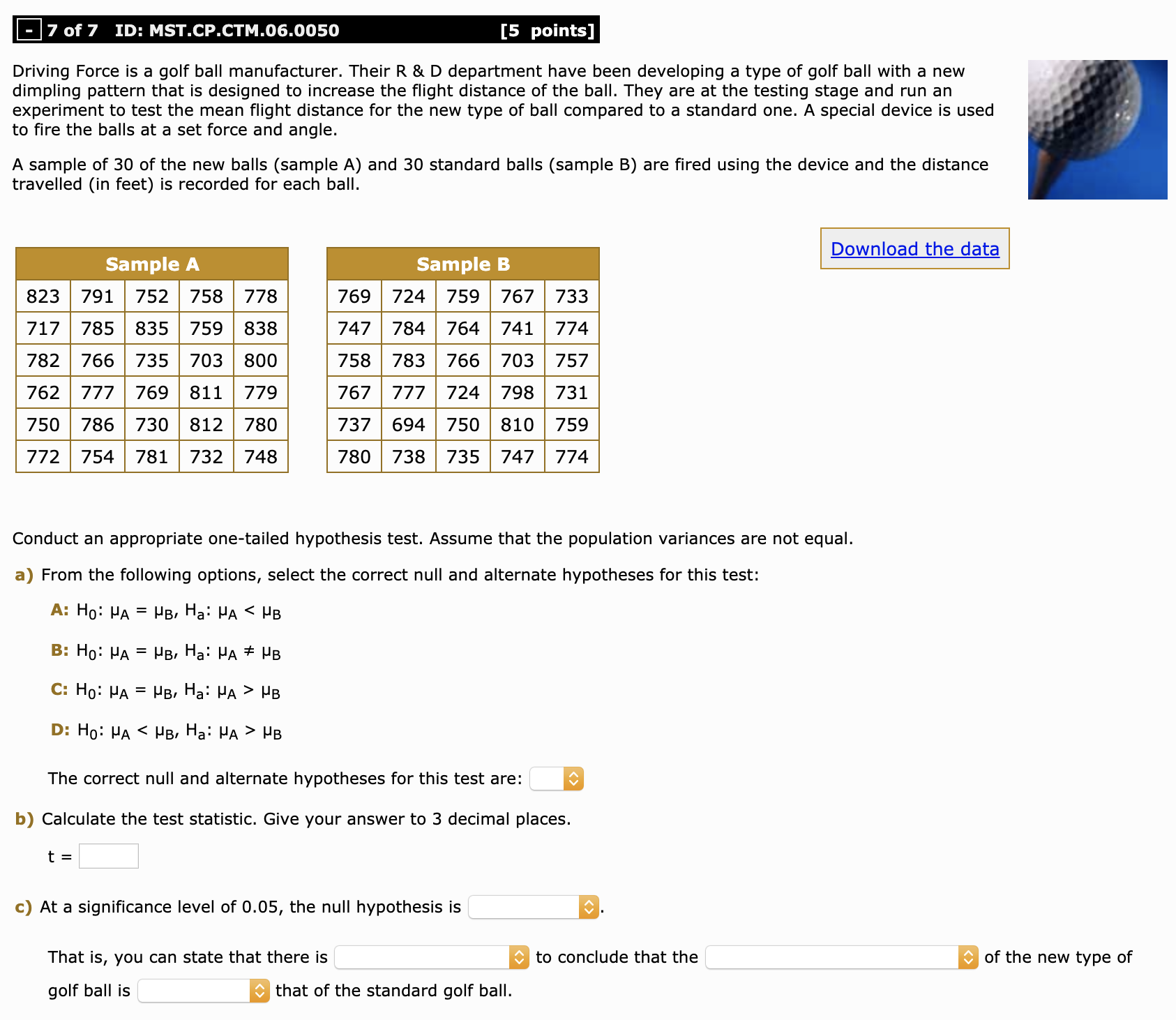 use a 0.05 level of significance hypothesis test