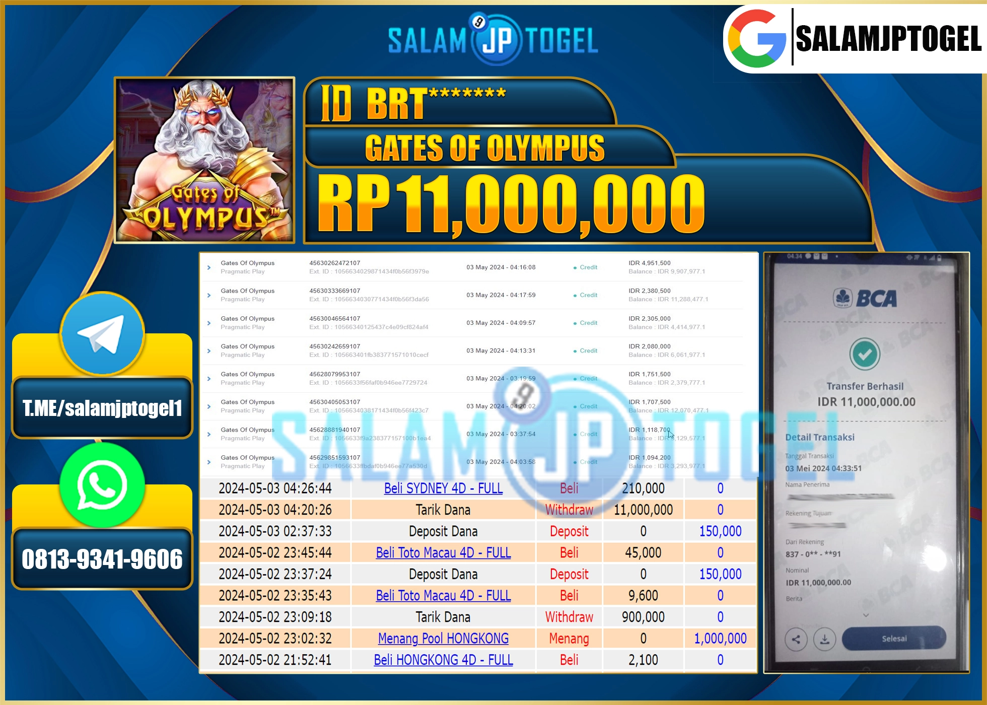 SALAMJPTOGEL JACKPOT SLOT GATE OF OLYMPUS RP.11.000.000.,- LUNAS