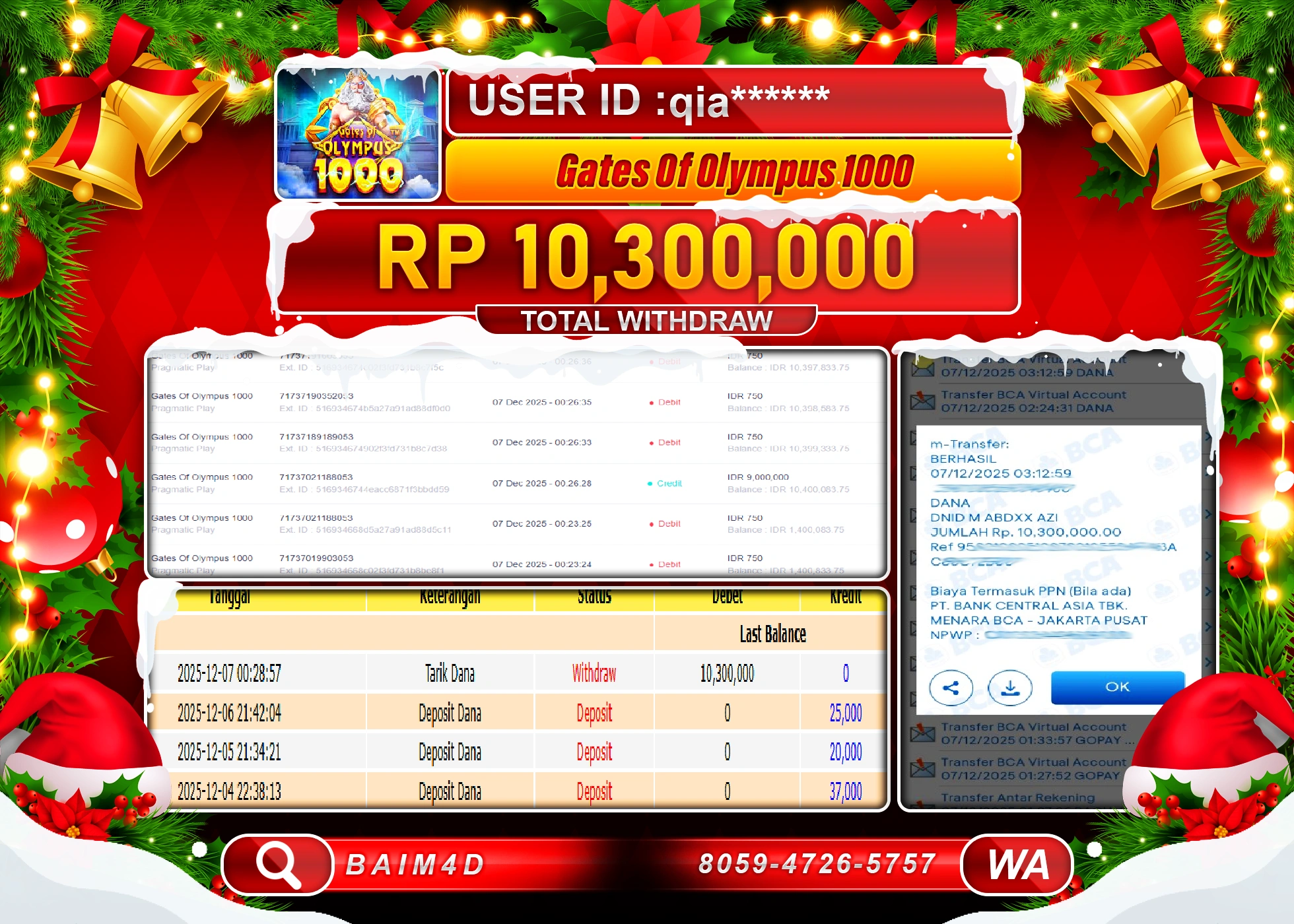 BAIM4D JACKPOT SLOT GATES OF OLYMPUS 1000 Rp.10,300,000 - LUNAS